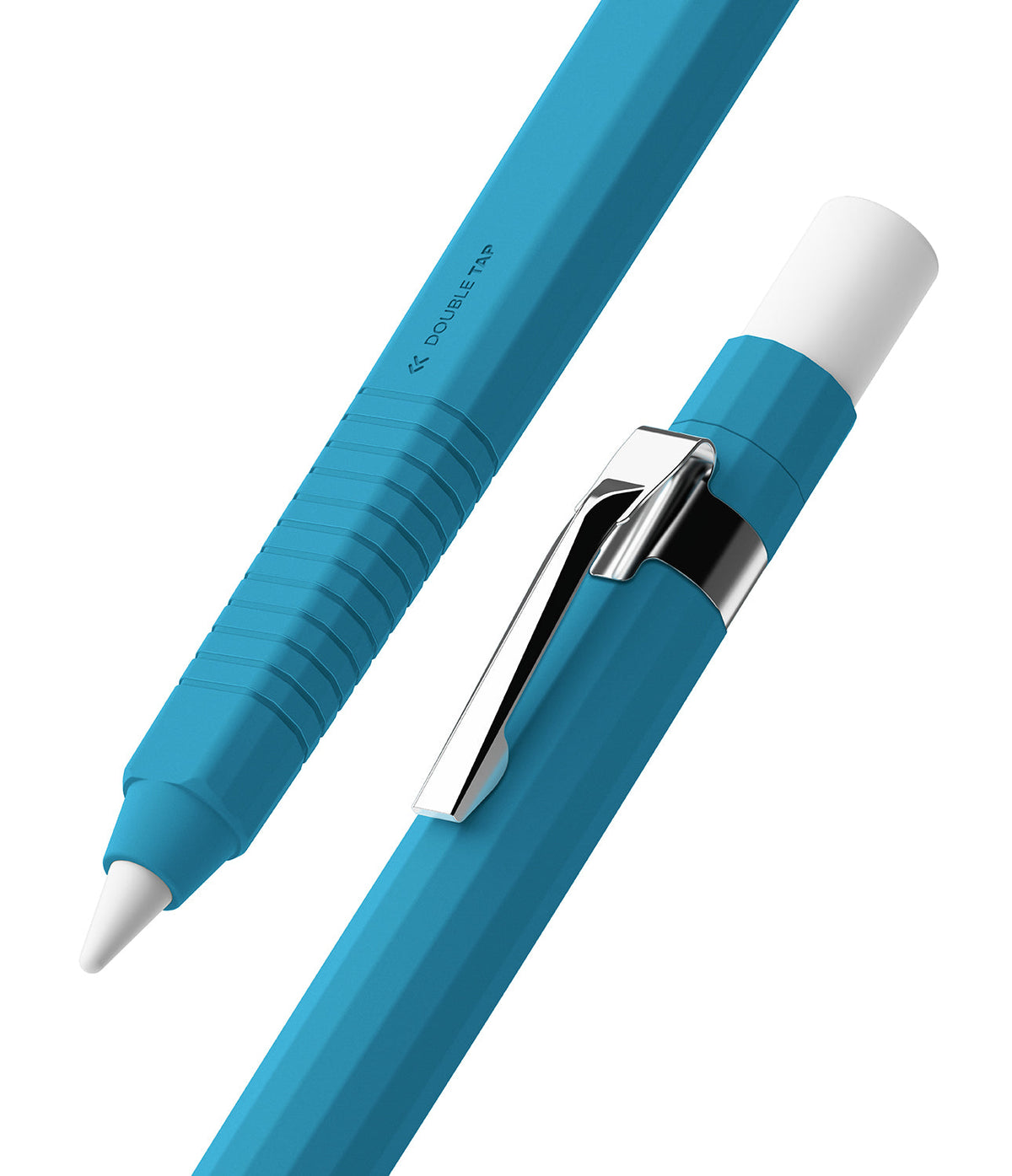 Apple Pencil Pro / 2nd Generation Case | Silicone Drafting Pencil Case - Apple Pencil Pro / 2nd Generation Case - Blue silicone drafting-style case with a metal clip and Double Tap branding.