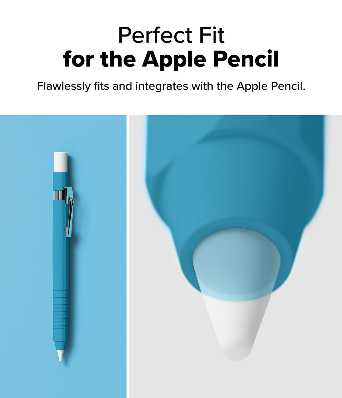 Apple Pencil Pro / 2nd Generation Case | Silicone Drafting Pencil Case - Apple Pencil Pro / 2nd Generation Case - Blue silicone drafting-style case on an Apple Pencil with a close-up of the tip.