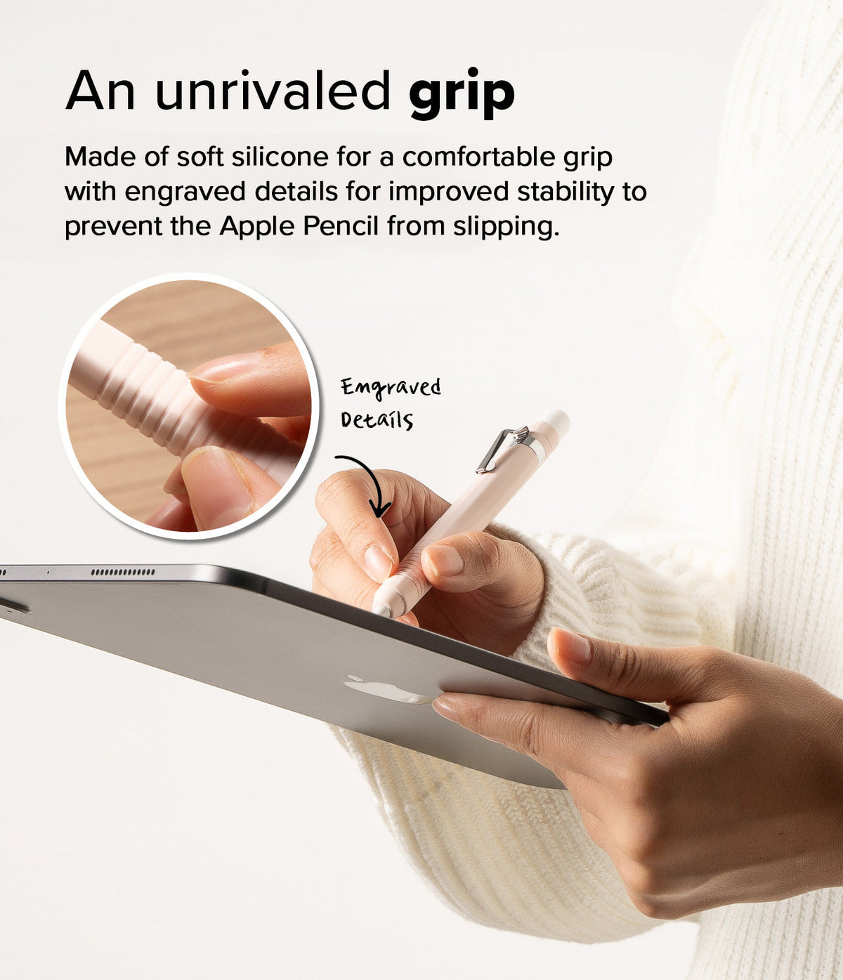 Apple Pencil Pro / 2nd Generation Case | Silicone Drafting Pencil Case - Apple Pencil Pro / 2nd Generation Case - Hand holding a stylus with a textured silicone grip and engraved details.