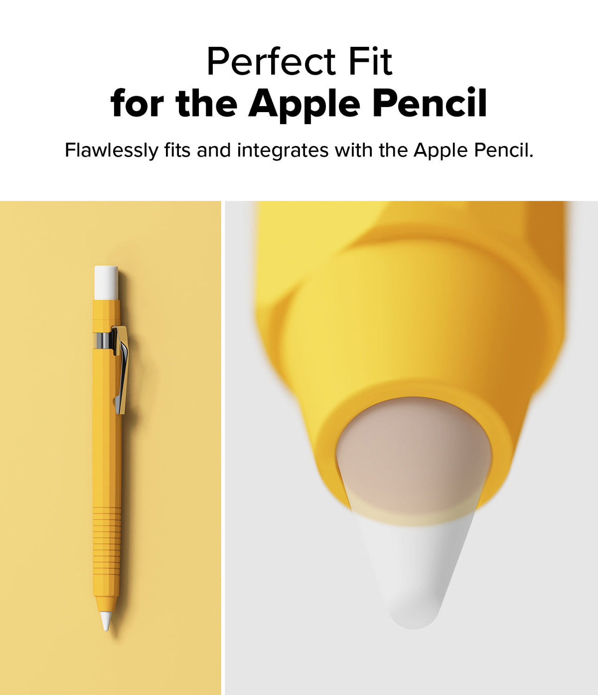Apple Pencil Pro / 2nd Generation Case | Silicone Drafting Pencil Case - Apple Pencil Pro / 2nd Generation Case - Yellow silicone drafting-style case on an Apple Pencil with a close-up of the tip.