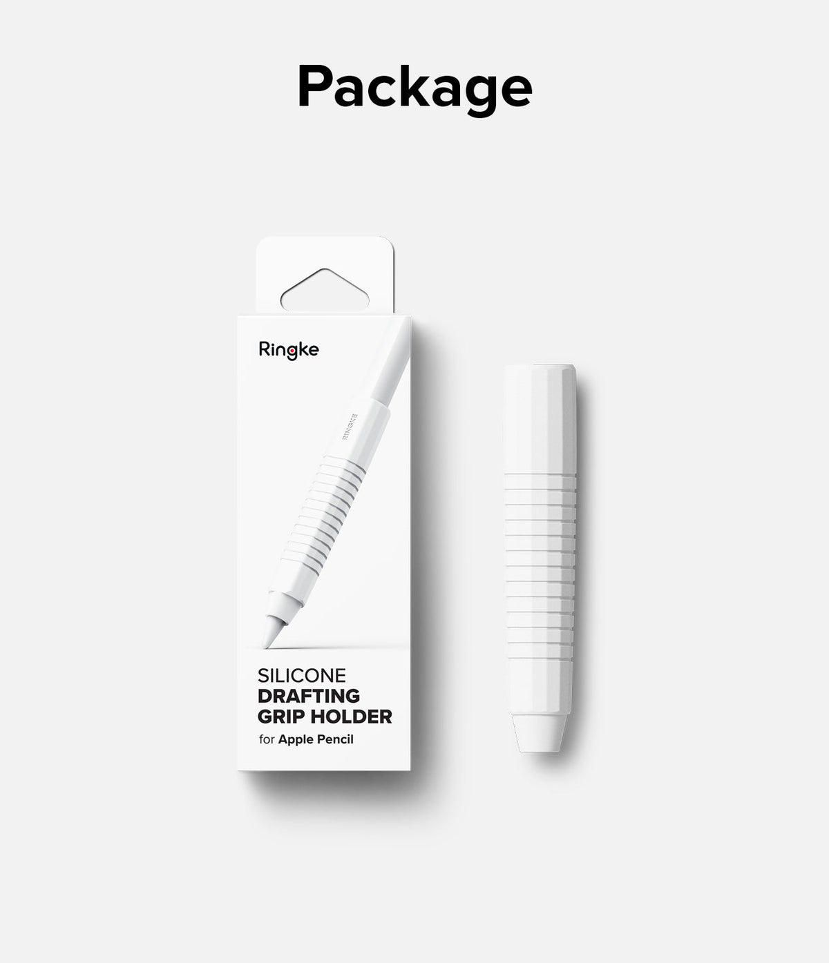 Apple Pencil Case | Silicone Drafting Grip Holder - White silicone drafting grip holder for Apple Pencil in packaging.