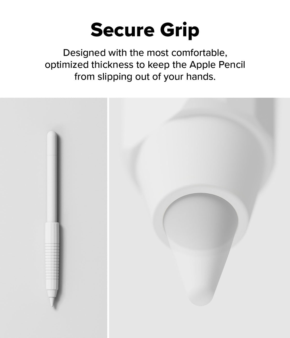 Apple Pencil Case | Silicone Drafting Grip Holder - Apple Pencil Case - White silicone drafting grip on an Apple Pencil with a close-up view of the textured surface.