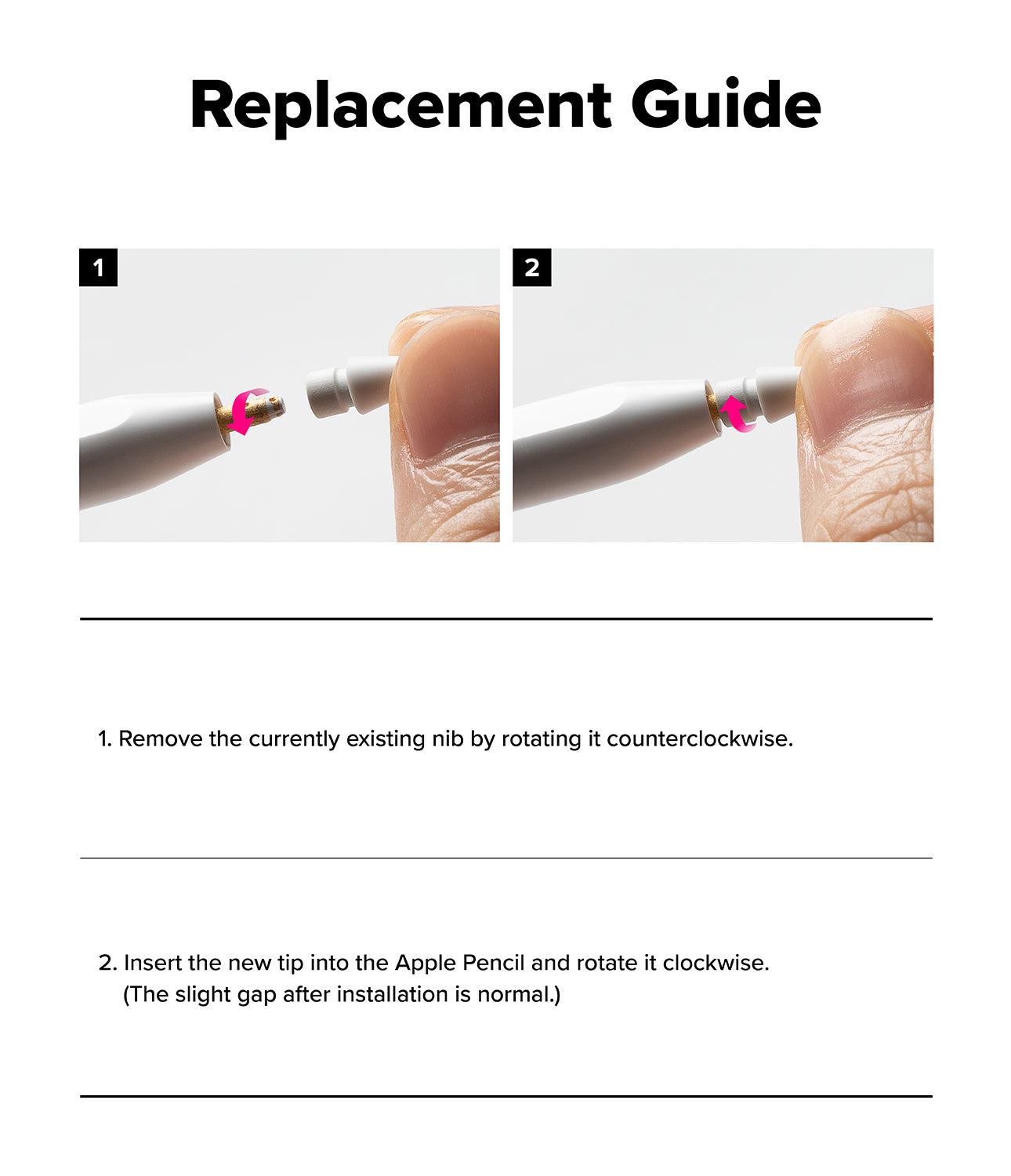 Apple Pencil | 2B Tip - Two-step instructional graphic showing how to unscrew and replace an Apple Pencil nib.