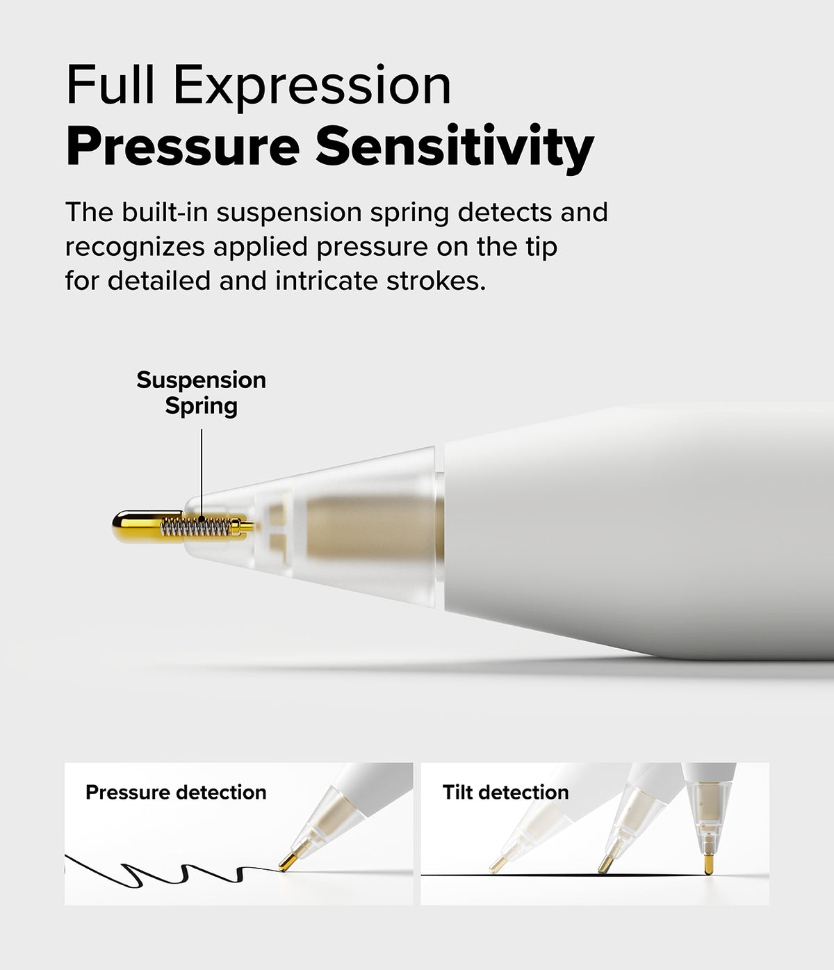 Apple Pencil | Metal Tip - Close-up of a stylus tip showing an internal suspension spring for pressure and tilt sensitivity.