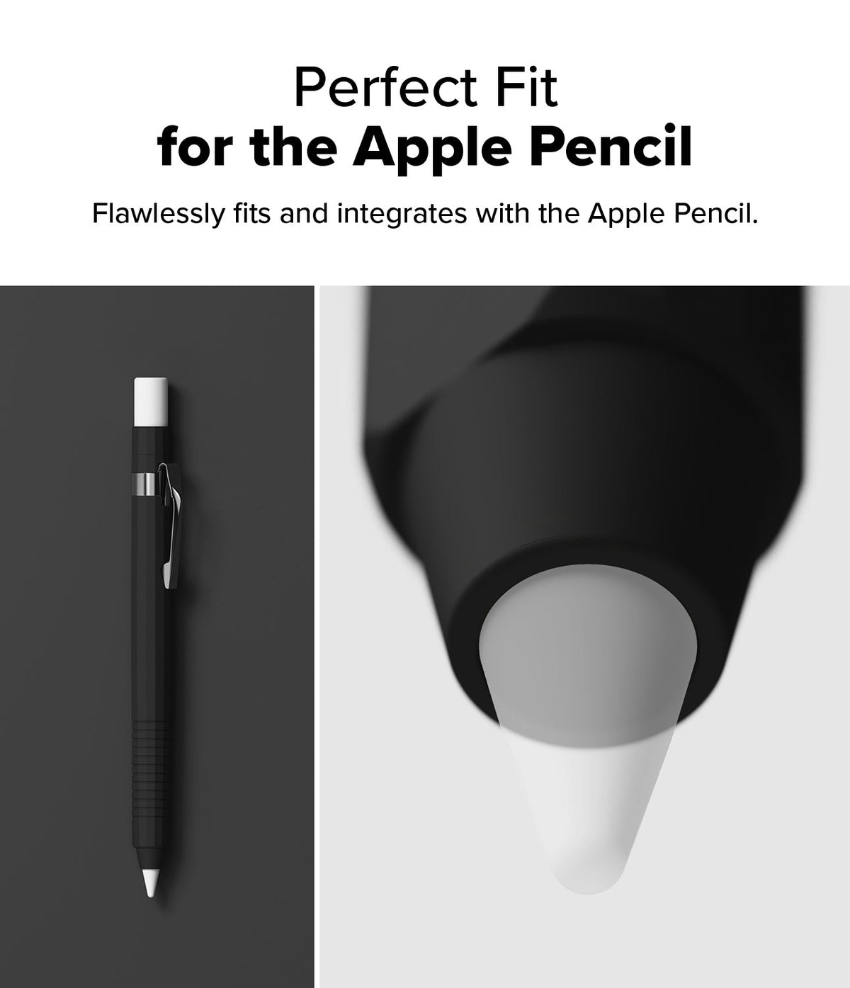 Apple Pencil USB-C Case | Silicone Drafting Pencil Case - Apple Pencil USB-C Case - A black silicone drafting-style case on an Apple Pencil, shown in full and close-up detail.