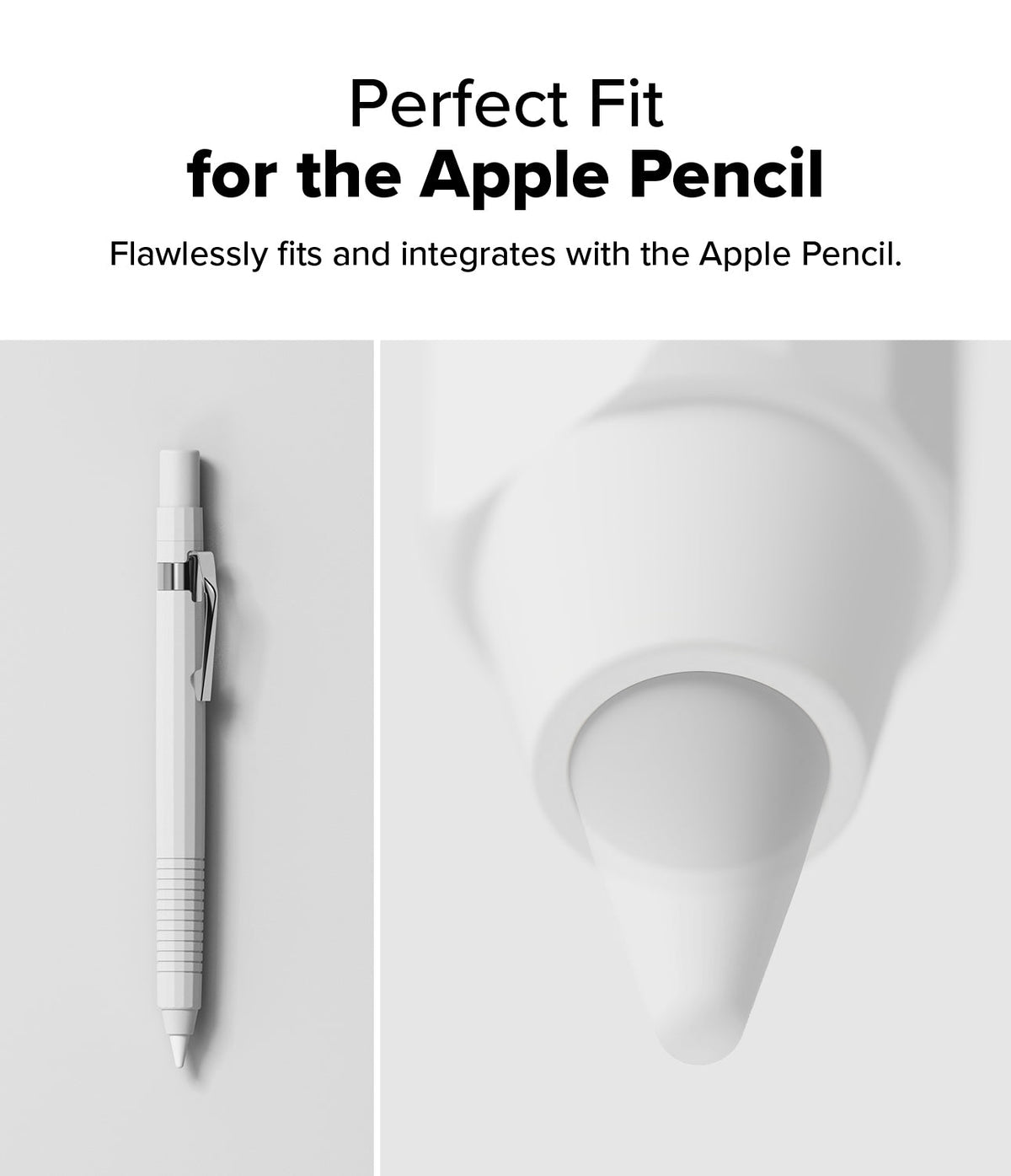 Apple Pencil USB-C Case | Silicone Drafting Pencil Case - Apple Pencil USB-C Case - A white silicone drafting-style case on an Apple Pencil, shown in full and close-up detail.