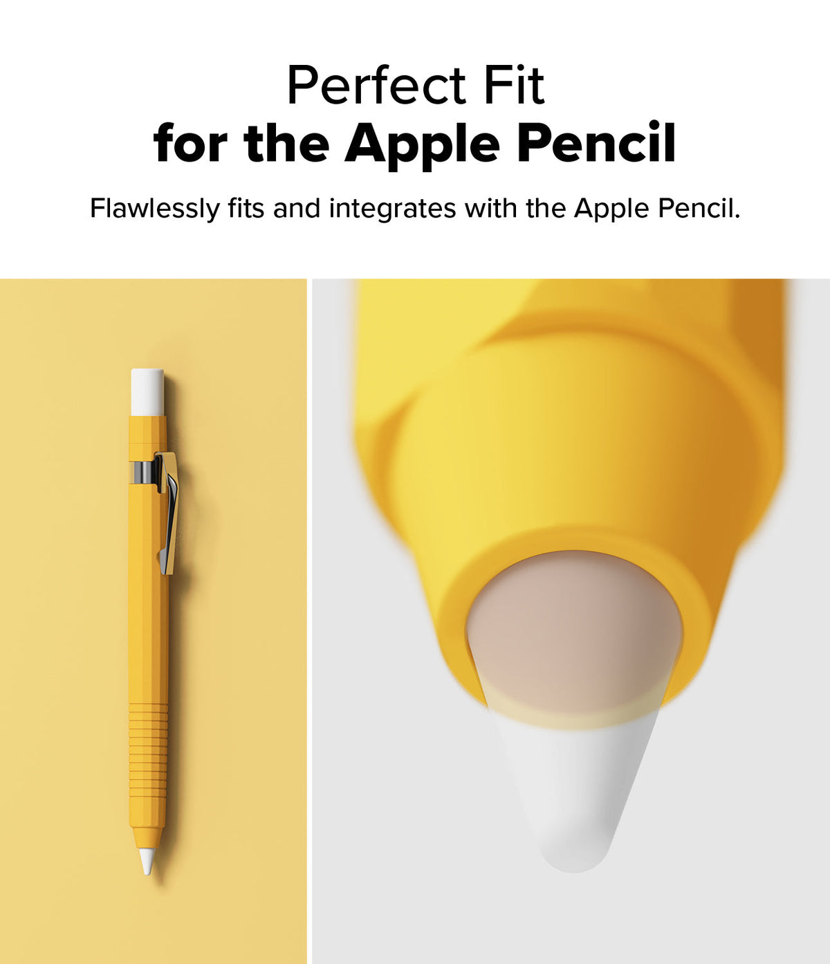 Apple Pencil USB-C Case | Silicone Drafting Pencil Case - Apple Pencil USB-C Case - Yellow silicone drafting-style case on an Apple Pencil with a close-up of the tip fit.
