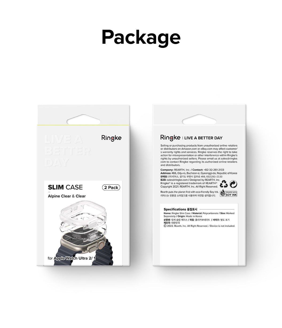 Apple Watch Ultra 3 / 2 / 1 Case | Slim - Front and back view of Ringke Slim case packaging for Apple Watch Ultra.