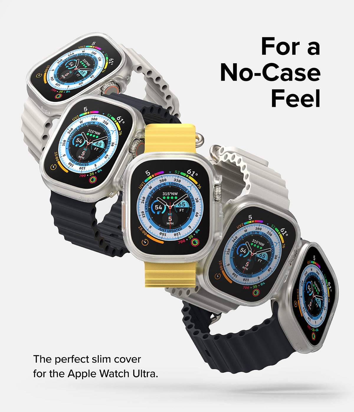 Apple Watch Ultra 3 / 2 / 1 Case | Slim - Five Apple Watch Ultra units with slim protective cases and varied bands.