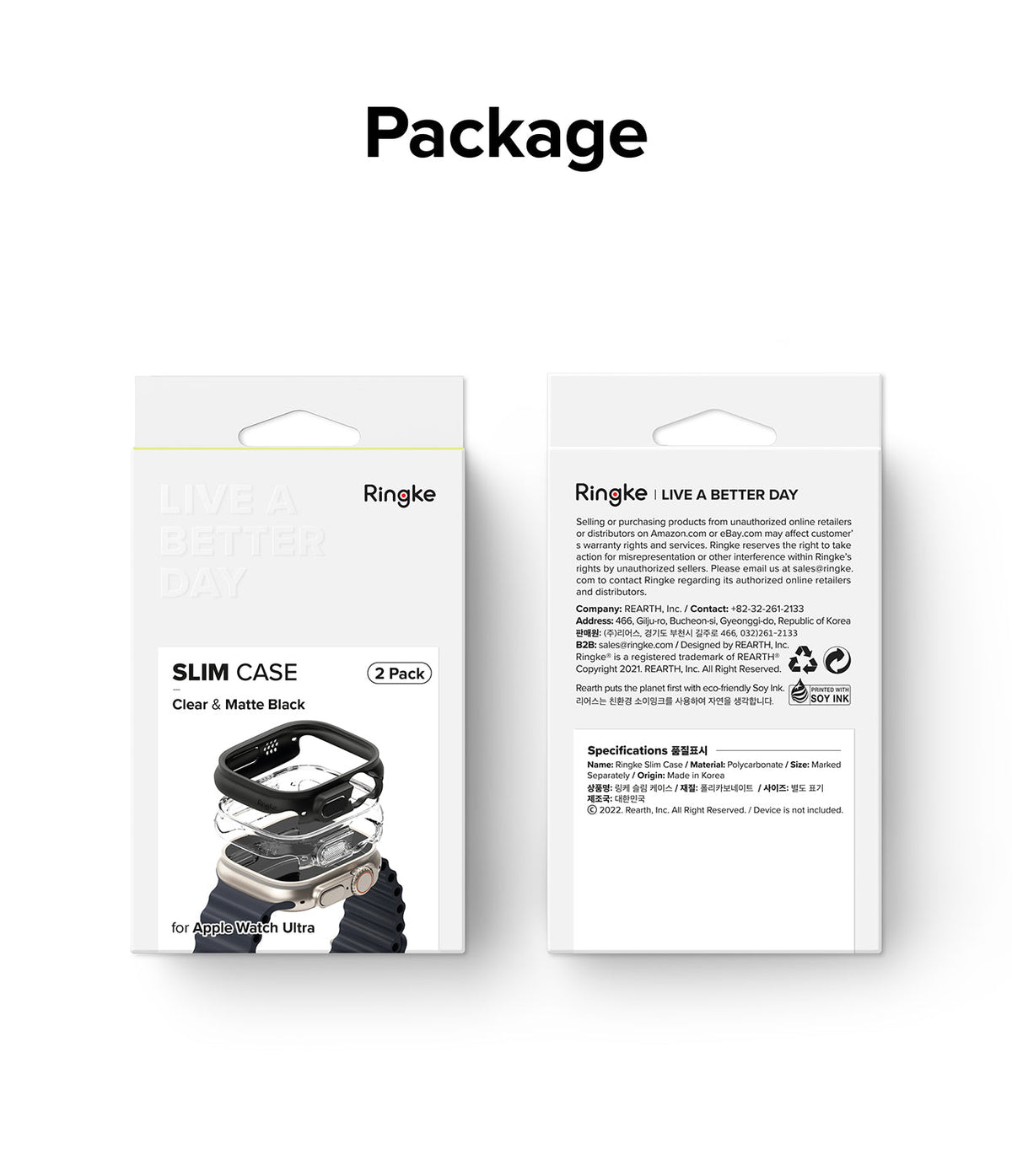 Apple Watch Ultra 3 / 2 / 1 Case | Slim - Front and back view of Ringke Slim Case 2-pack packaging for Apple Watch Ultra.