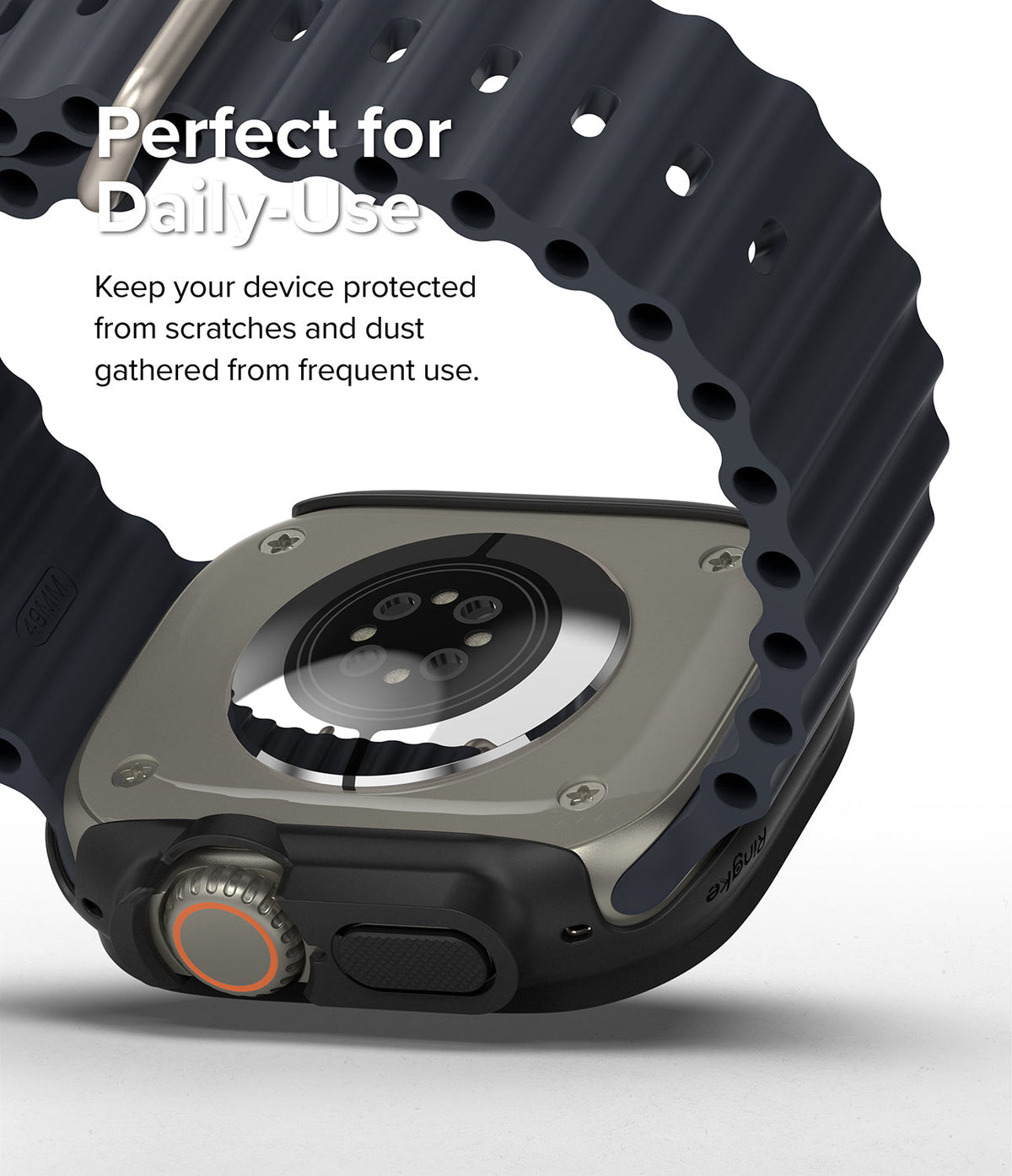 Apple Watch Ultra 3 / 2 / 1 Case | Slim - Back view of Apple Watch Ultra in a black slim protective case with strap.