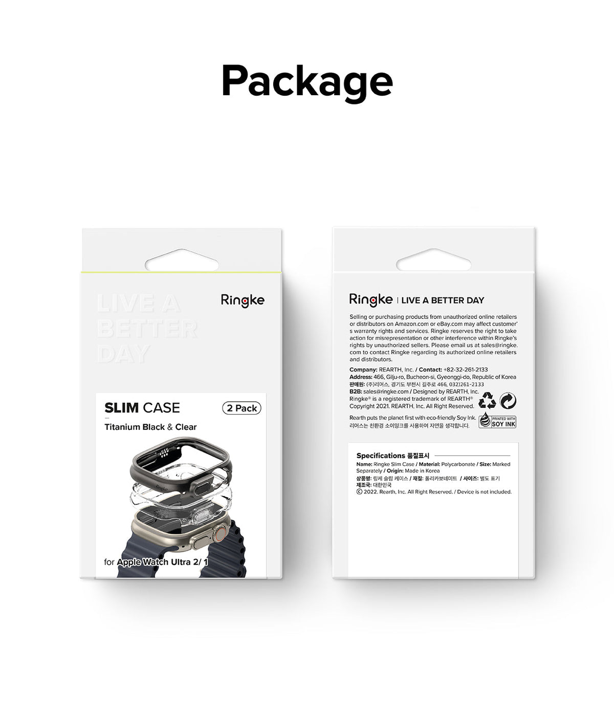 Apple Watch Ultra 3 / 2 / 1 Case | Slim - Front and back view of Ringke slim case packaging for Apple Watch Ultra.
