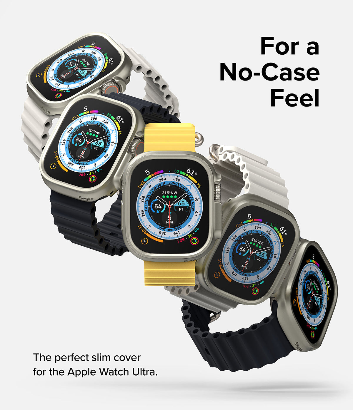 Apple Watch Ultra 3 / 2 / 1 Case | Slim - Five Apple Watch Ultra units with slim cases and various bands floating.