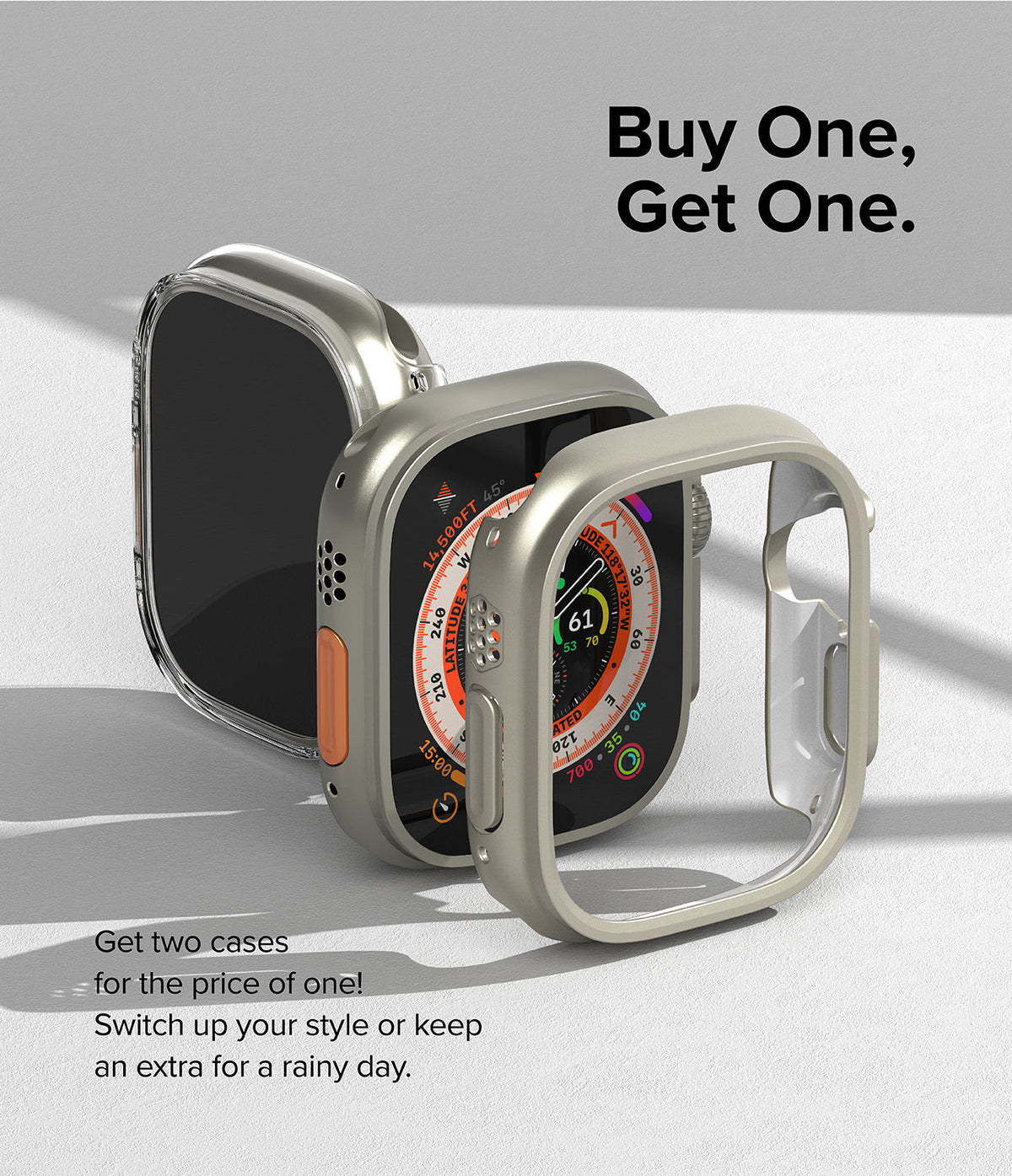 Apple Watch Ultra 3 / 2 / 1 Case | Slim - Two slim protective cases for Apple Watch Ultra displayed with a watch.