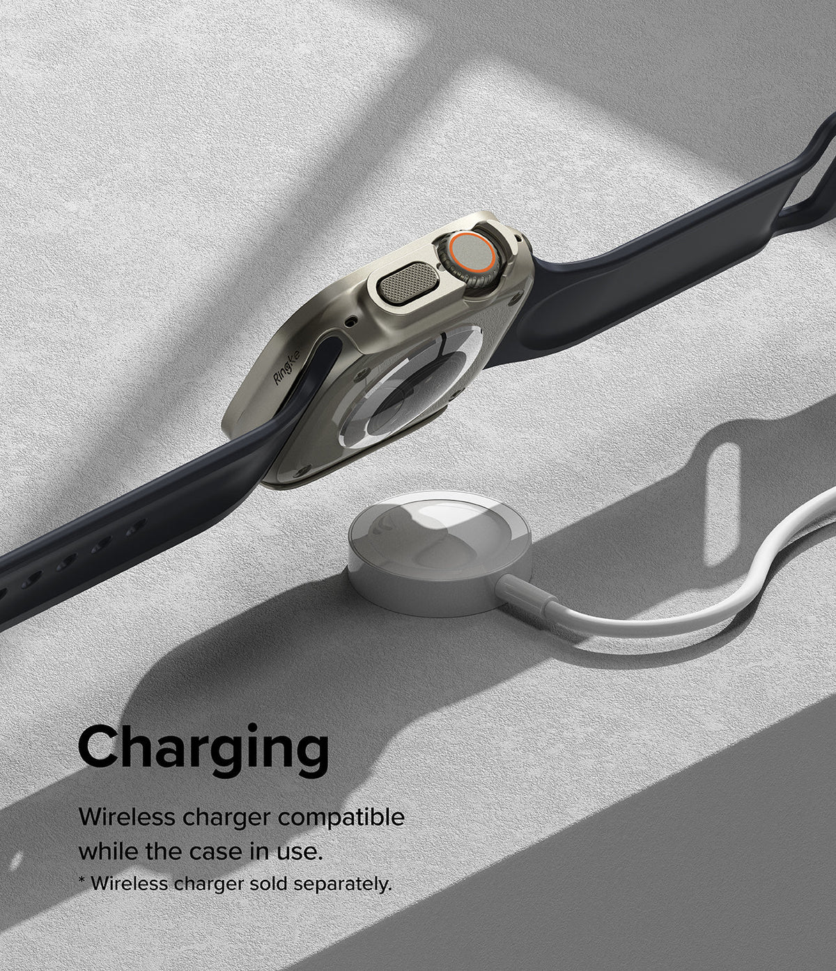 Apple Watch Ultra 3 / 2 / 1 Case | Slim - Apple Watch Ultra in a slim protective case hovering above a wireless charger.