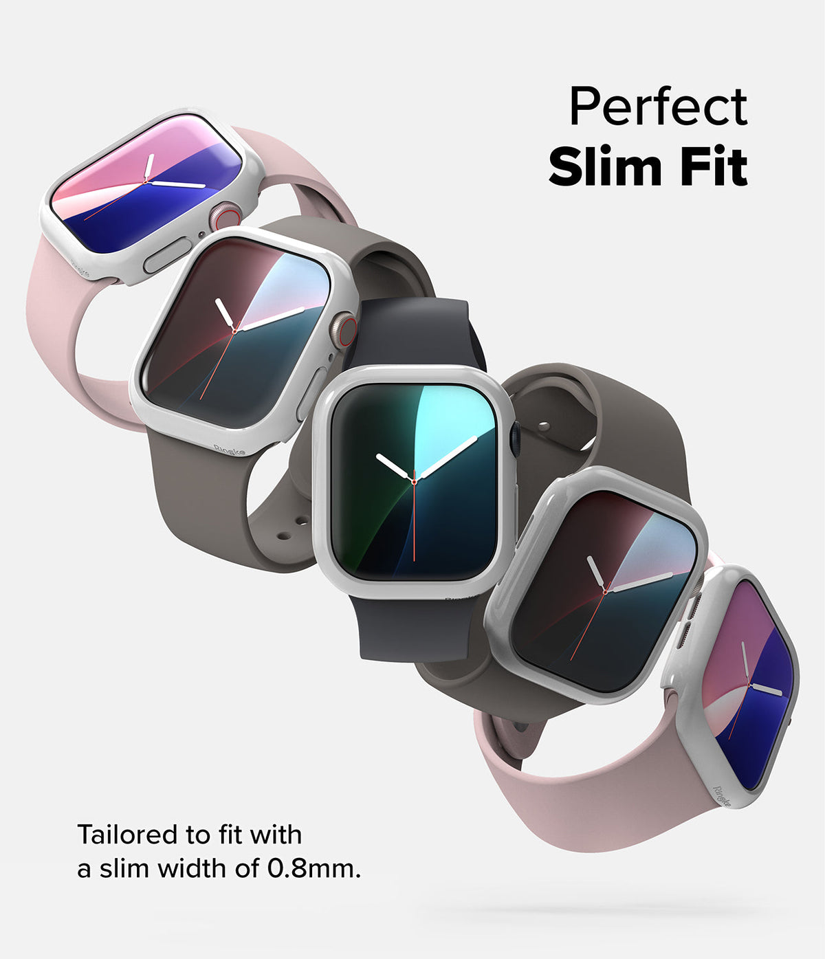 Apple Watch 11 / 10 (42mm) Case | Slim - Five Apple Watches in various colors with slim protective cases floating diagonally.