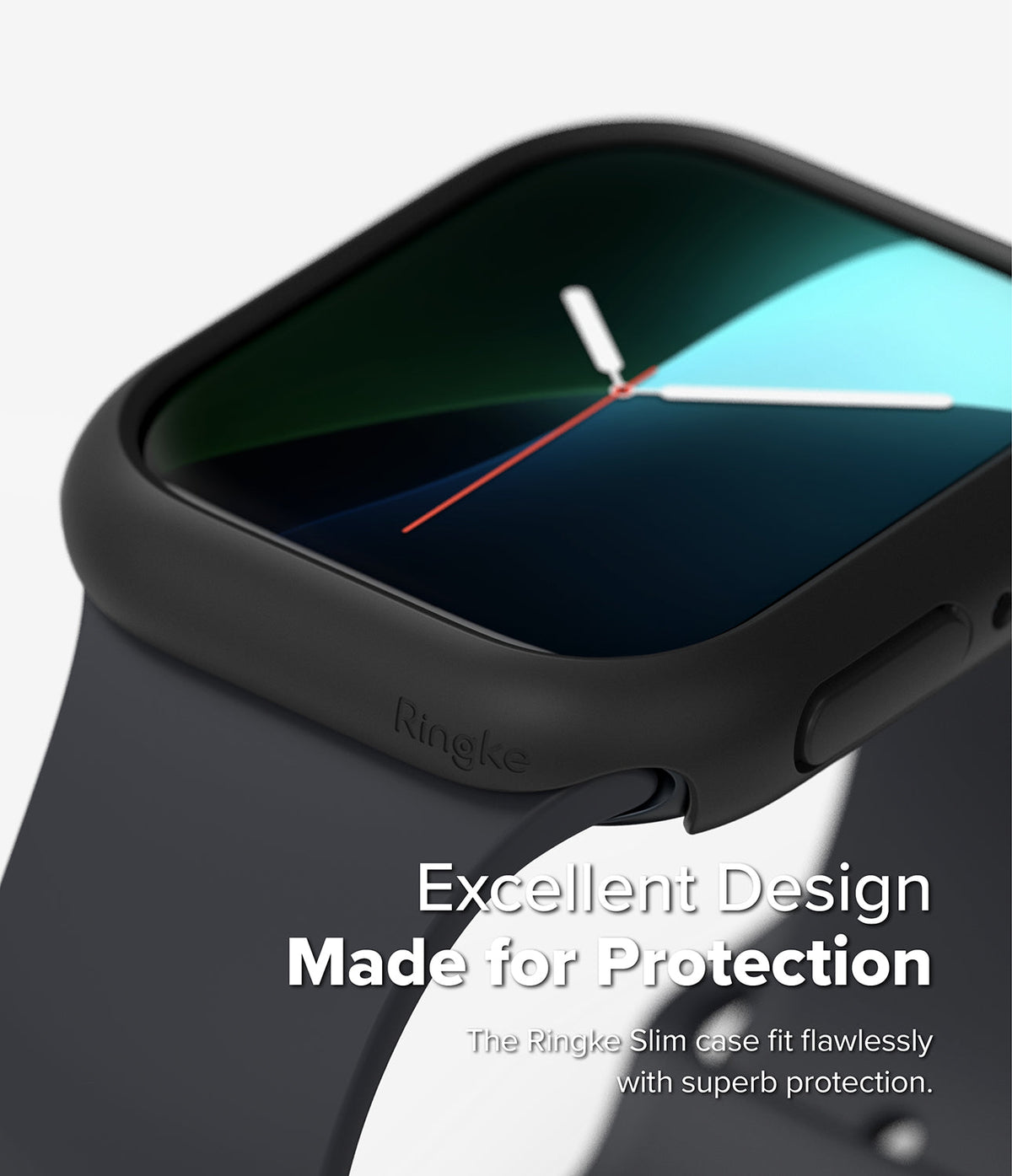 Apple Watch 11 / 10 (42mm) Case | Slim - Matte black protective case on an Apple Watch with Ringke branding.