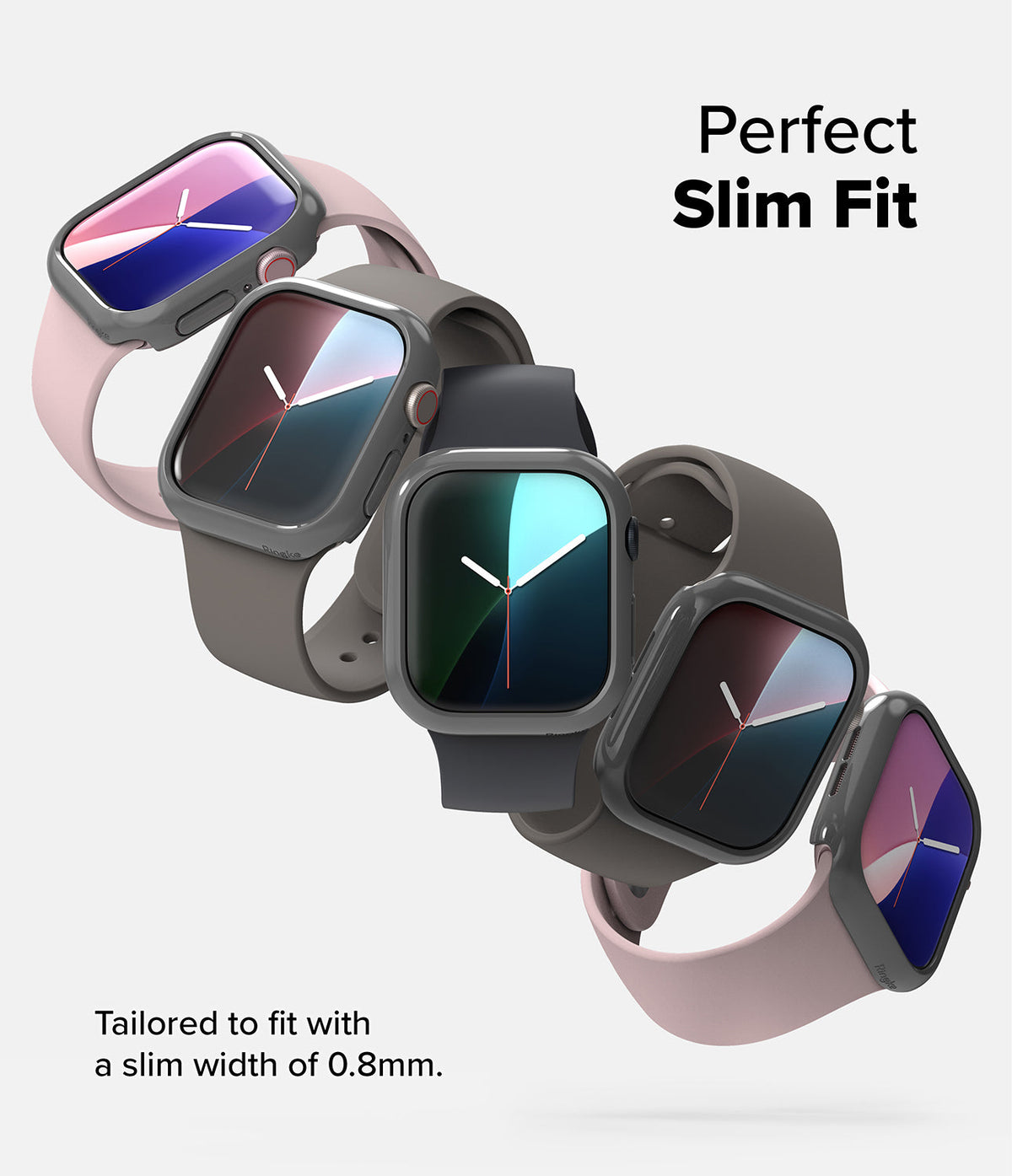 Apple Watch 11 / 10 (46mm) Case | Slim - Five Apple Watches with slim protective cases in various colors floating diagonally.