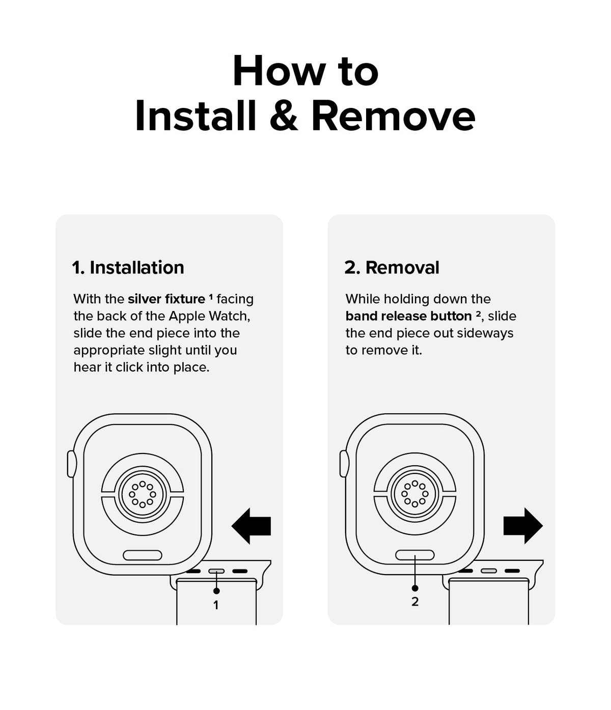 Apple Watch 49·46·45·44·42 mm | Sports Air Loop - Instructional diagram showing steps to install and remove the watch band.