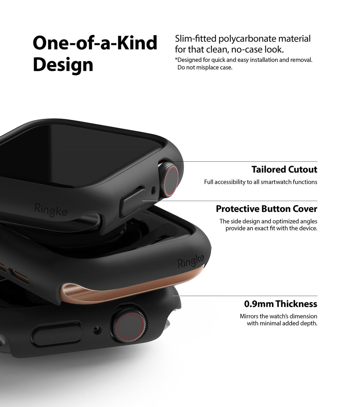 Apple Watch Series 6 / 5 / 4 / SE (40mm) Case | Slim (2 Pack) - Stacked black slim cases highlighting cutouts and fit.
