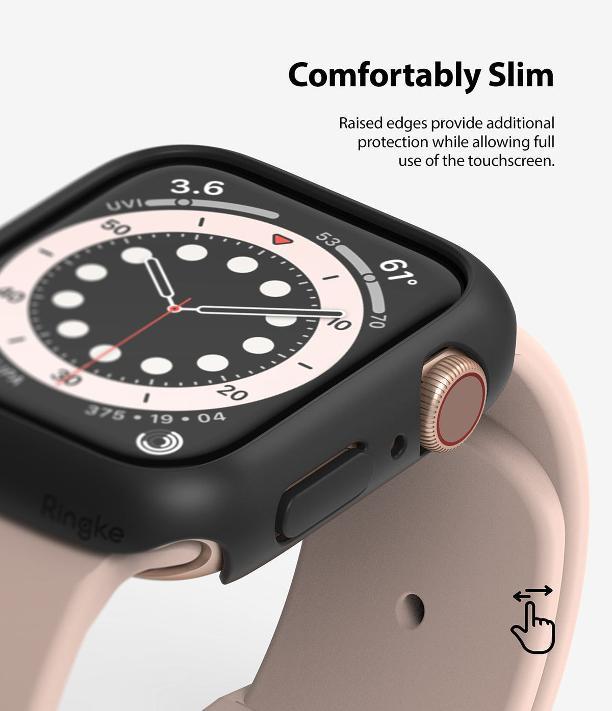 Apple Watch Series 6 / 5 / 4 / SE (40mm) Case | Slim (2 Pack) - Close-up of a black protective case on an Apple Watch.