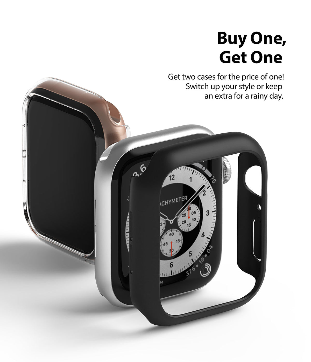 Apple Watch Series 6 / 5 / 4 / SE (40mm) Case | Slim (2 Pack) - Two slim protective cases floating near an Apple Watch.
