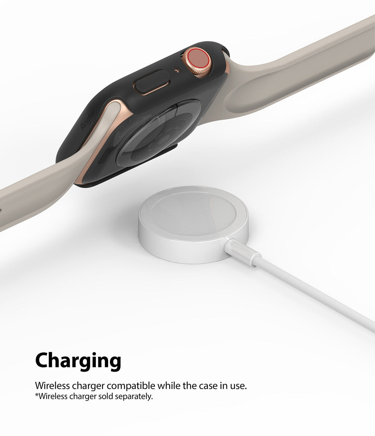 Apple Watch Series 6 / 5 / 4 / SE (40mm) Case | Slim (2 Pack) - Apple Watch with black slim case hovering over a wireless charger.