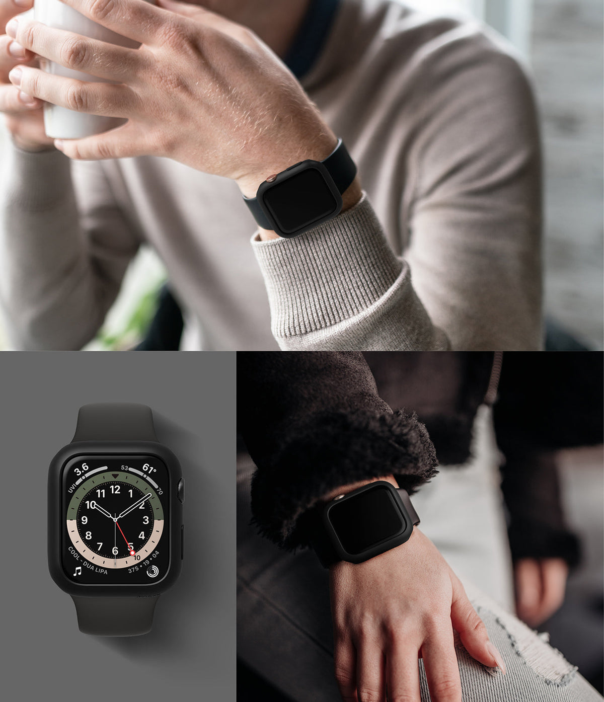 Apple Watch Series 6 / 5 / 4 / SE (40mm) Case | Slim (2 Pack) - Black slim protective cases on Apple Watches worn on wrists.