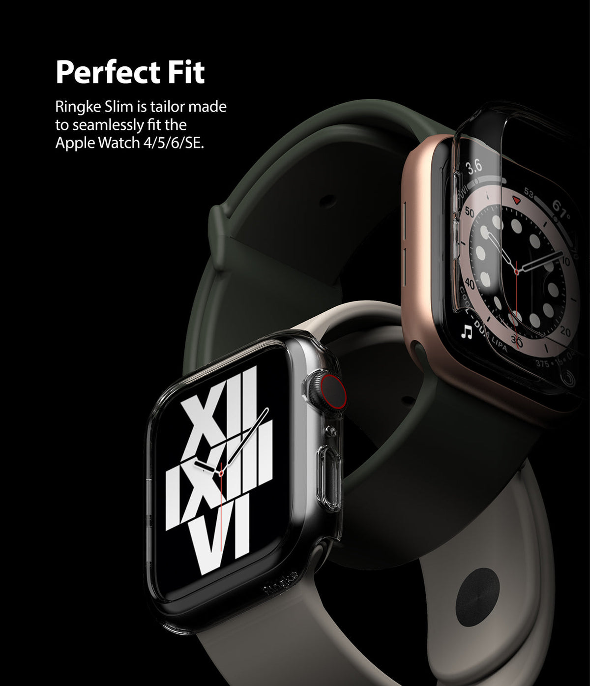 Apple Watch Series 6 / 5 / 4 / SE (40mm) Case | Slim (2 Pack) - Two Apple Watches with clear protective cases on black.