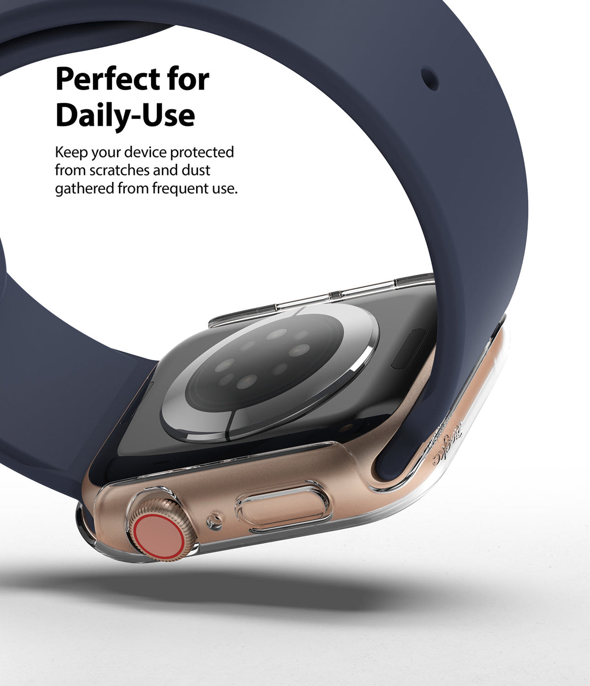 Apple Watch Series 6 / 5 / 4 / SE (44mm) Case | Slim (2 Pack) - Apple Watch Series 6 / 5 / 4 / SE (44mm) Case - Clear protective case on a gold Apple Watch with a navy blue band.