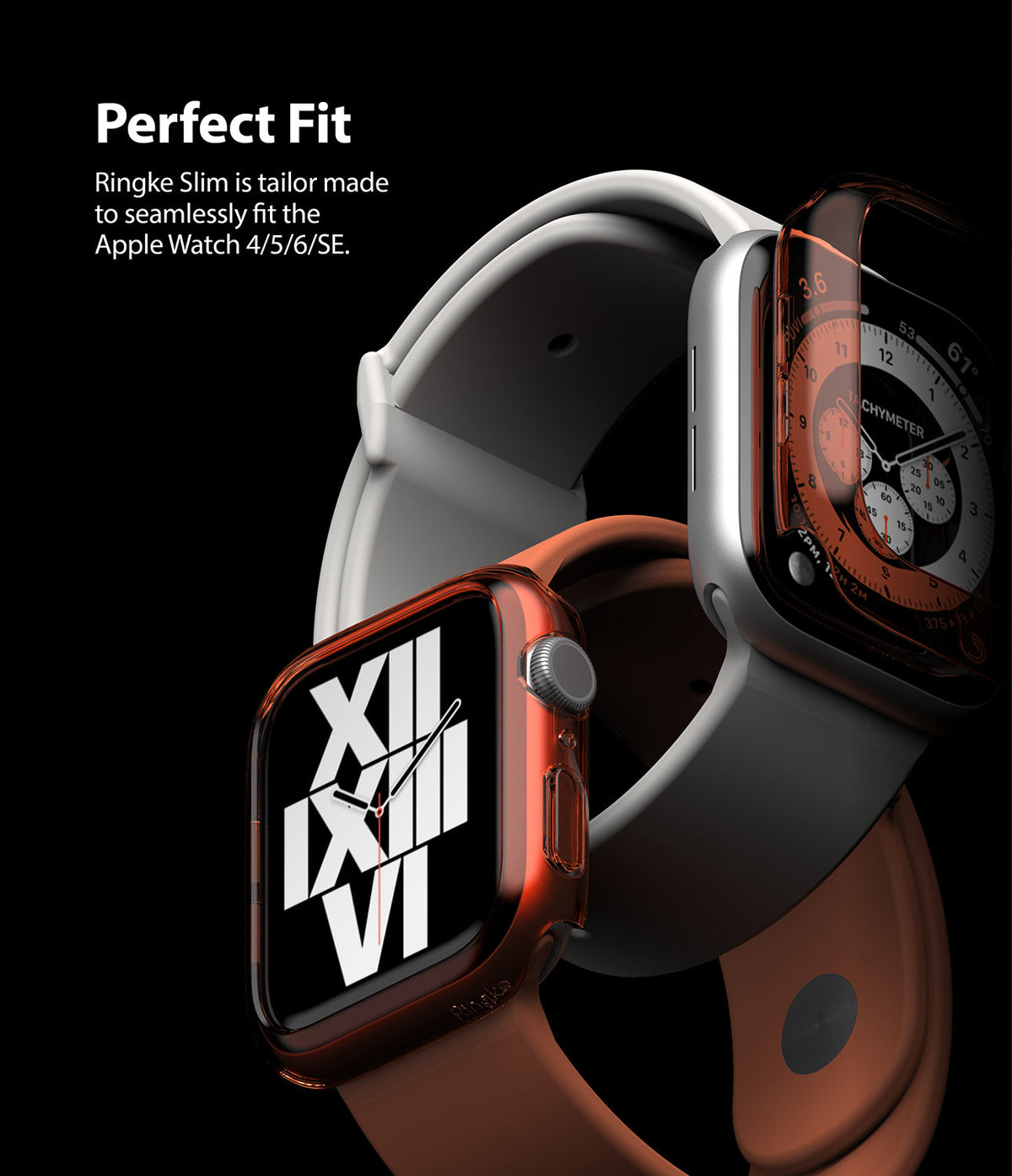 Apple Watch Series 6 / 5 / 4 / SE (40mm) Case | Slim (2 Pack) - Two Apple Watches with translucent orange protective cases.