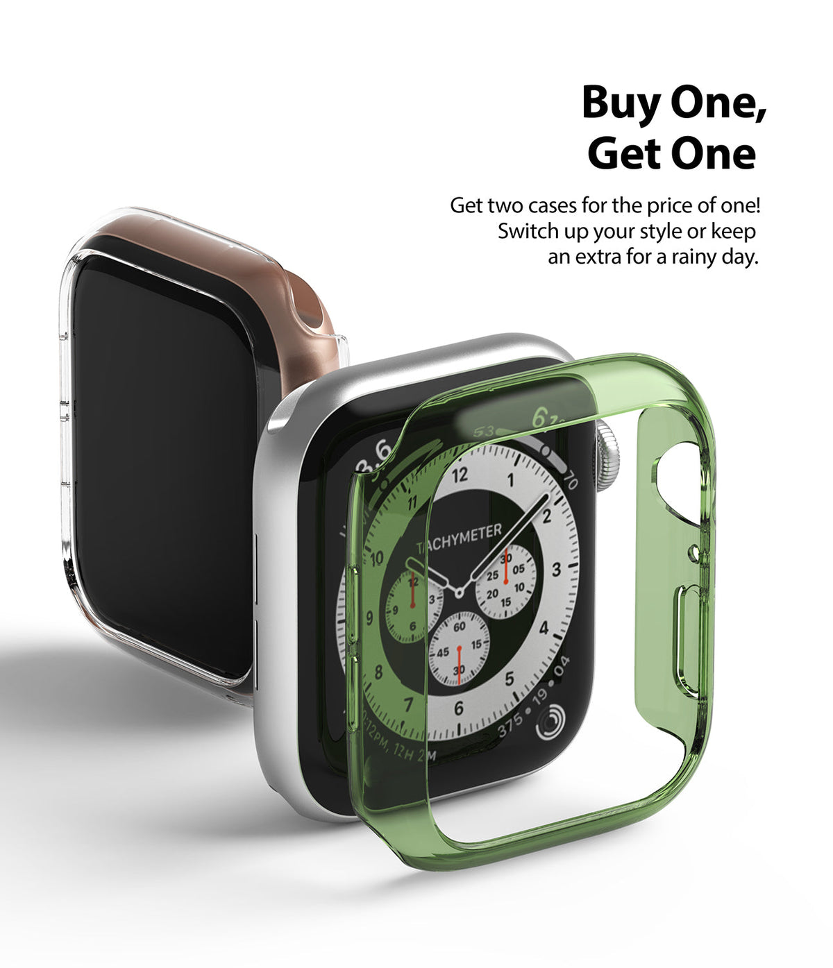Apple Watch Series 6 / 5 / 4 / SE (40mm) Case | Slim (2 Pack) - Two transparent Apple Watch cases in clear and green.