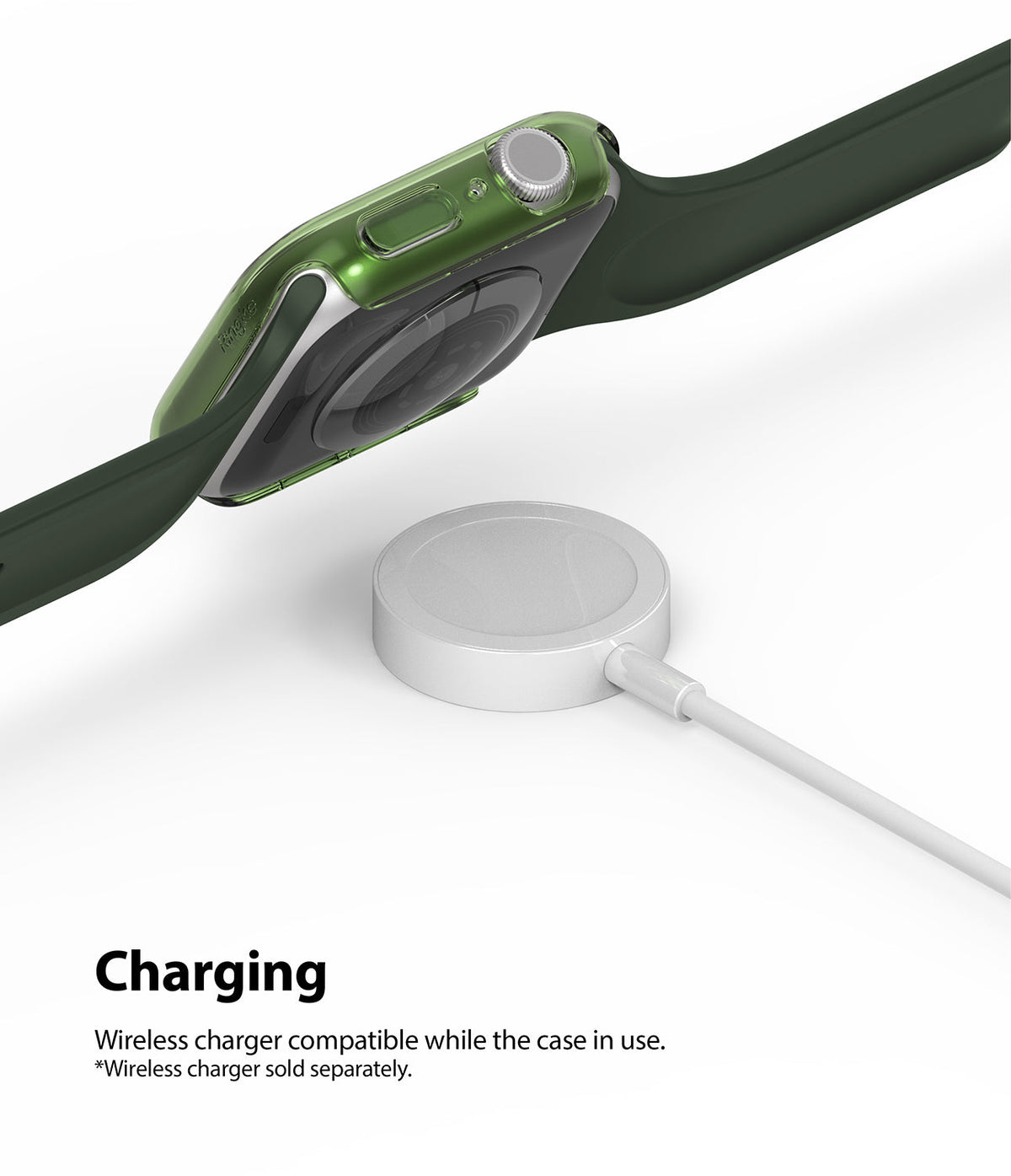 Apple Watch Series 6 / 5 / 4 / SE (40mm) Case | Slim (2 Pack) - Green protective case on Apple Watch hovering over charger.