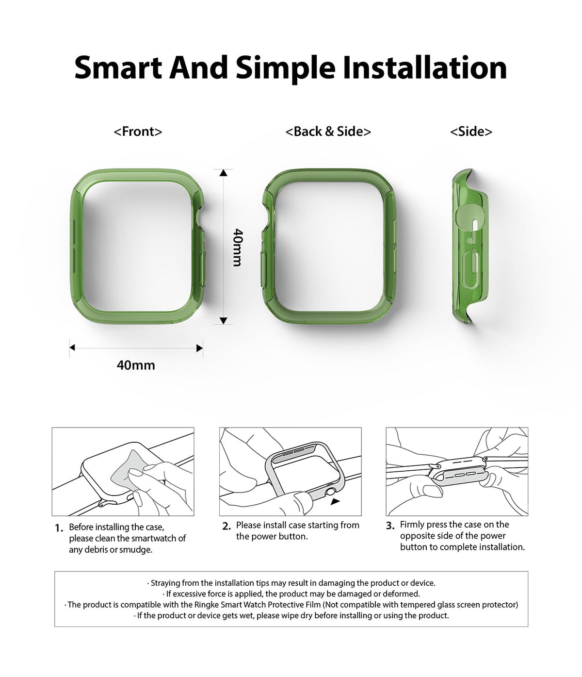 Apple Watch Series 6 / 5 / 4 / SE (40mm) Case | Slim (2 Pack) - Green 40mm watch cases shown from front and side views.