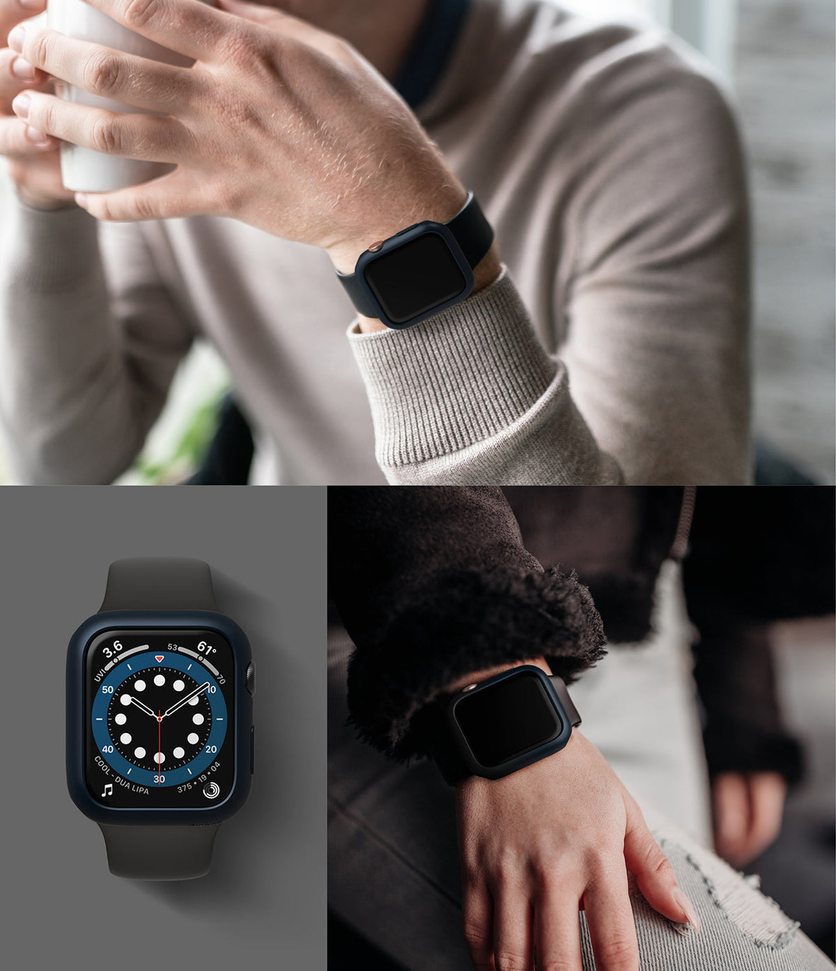 Apple Watch Series 6 / 5 / 4 / SE (44mm) Case | Slim (2 Pack) - Apple Watch Series 6 / 5 / 4 / SE (44mm) Case | Slim (2 Pack) - Matte black protective watch cases worn on wrists.