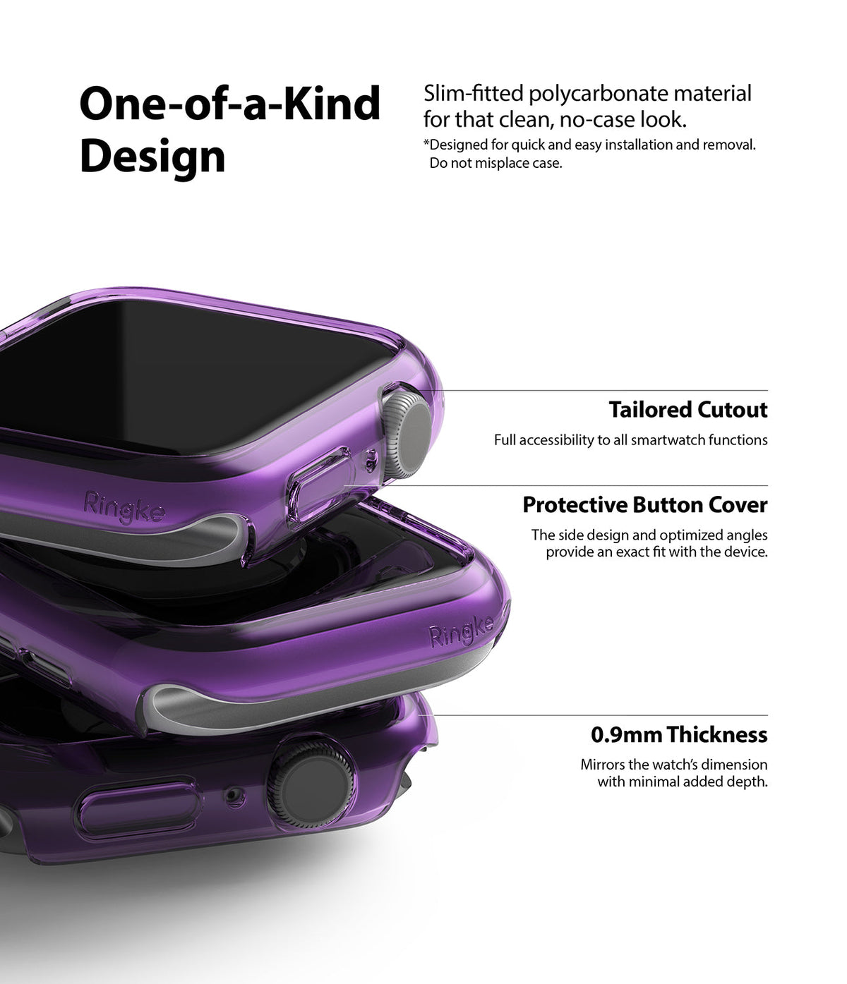 Apple Watch Series 6 / 5 / 4 / SE (40mm) Case | Slim (2 Pack) - Stacked purple transparent protective watch cases.