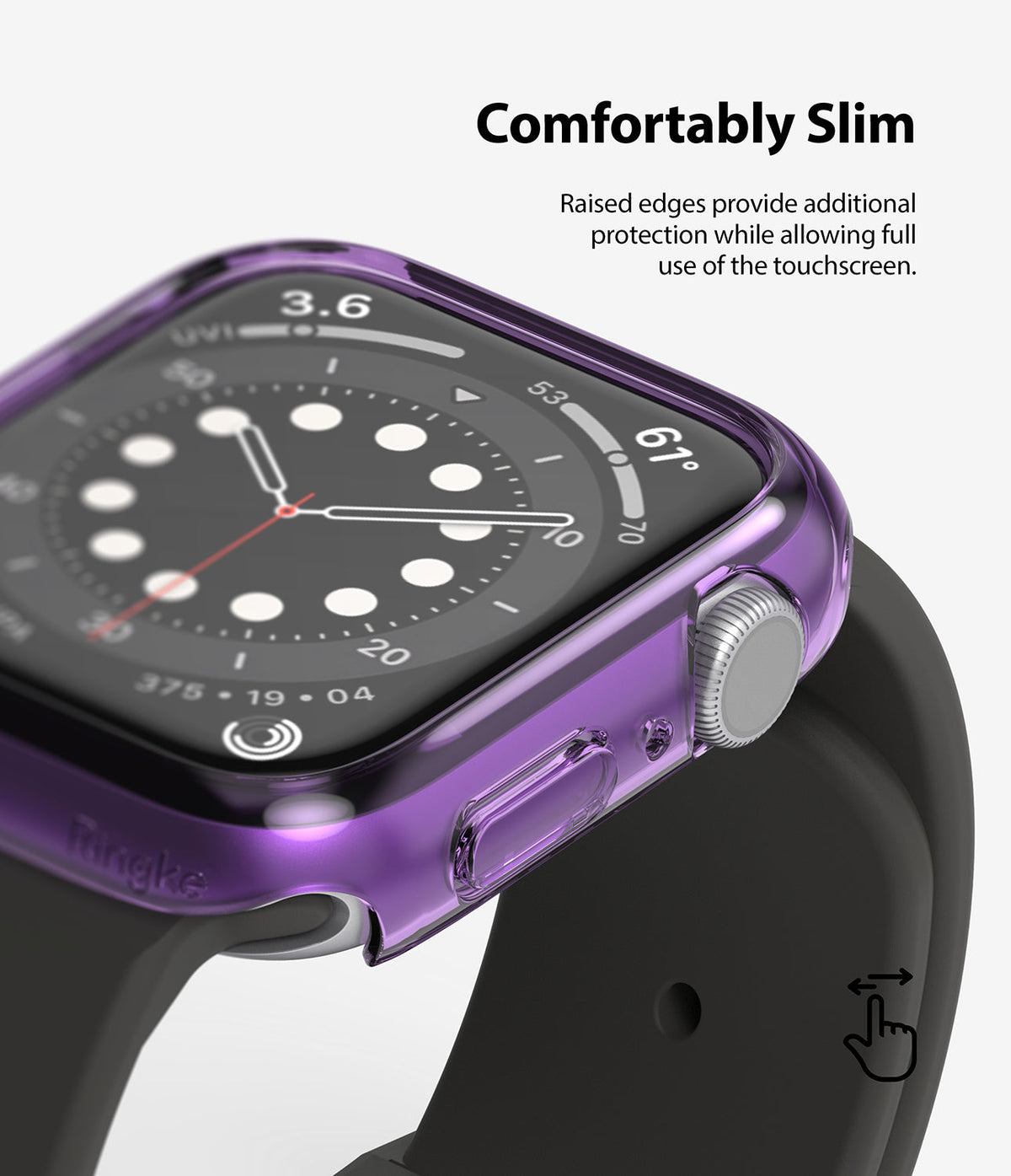 Apple Watch Series 6 / 5 / 4 / SE (40mm) Case | Slim (2 Pack) - Purple transparent protective case on an Apple Watch.