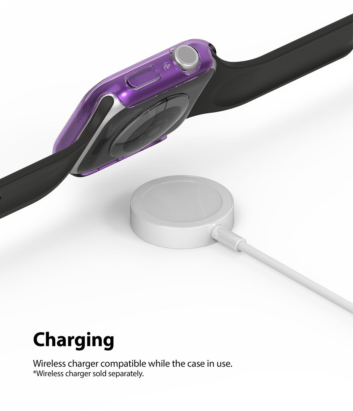Apple Watch Series 6 / 5 / 4 / SE (40mm) Case | Slim (2 Pack) - Purple protective case on Apple Watch charging wirelessly.