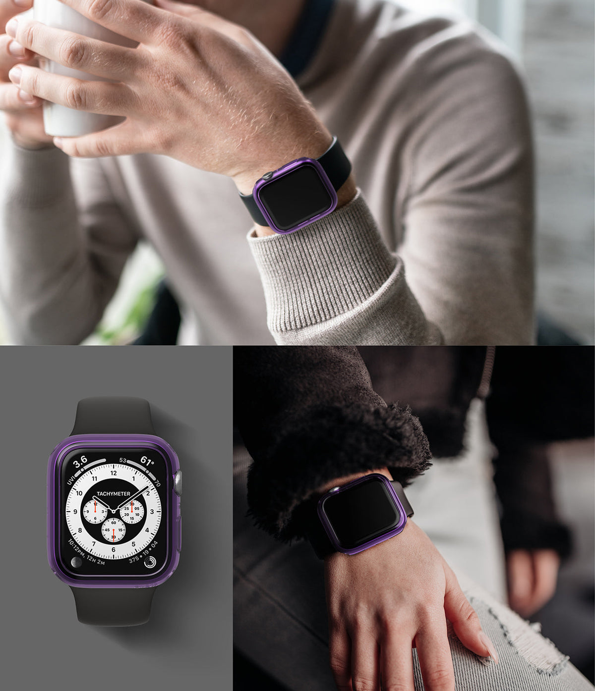 Apple Watch Series 6 / 5 / 4 / SE (40mm) Case | Slim (2 Pack) - Purple slim protective cases on Apple Watches.