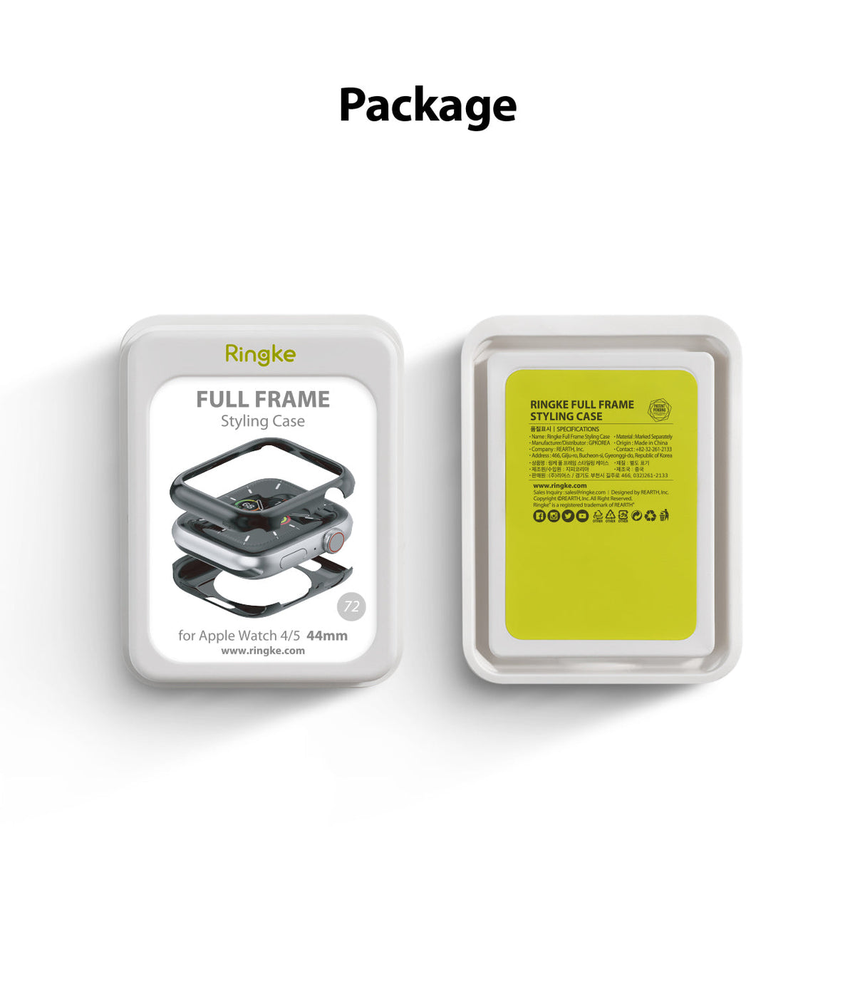 Apple Watch Series 6 / 5 / 4 / SE (44mm) | Full Frame - Ringke Full Frame Styling Case packaging with front and back view.
