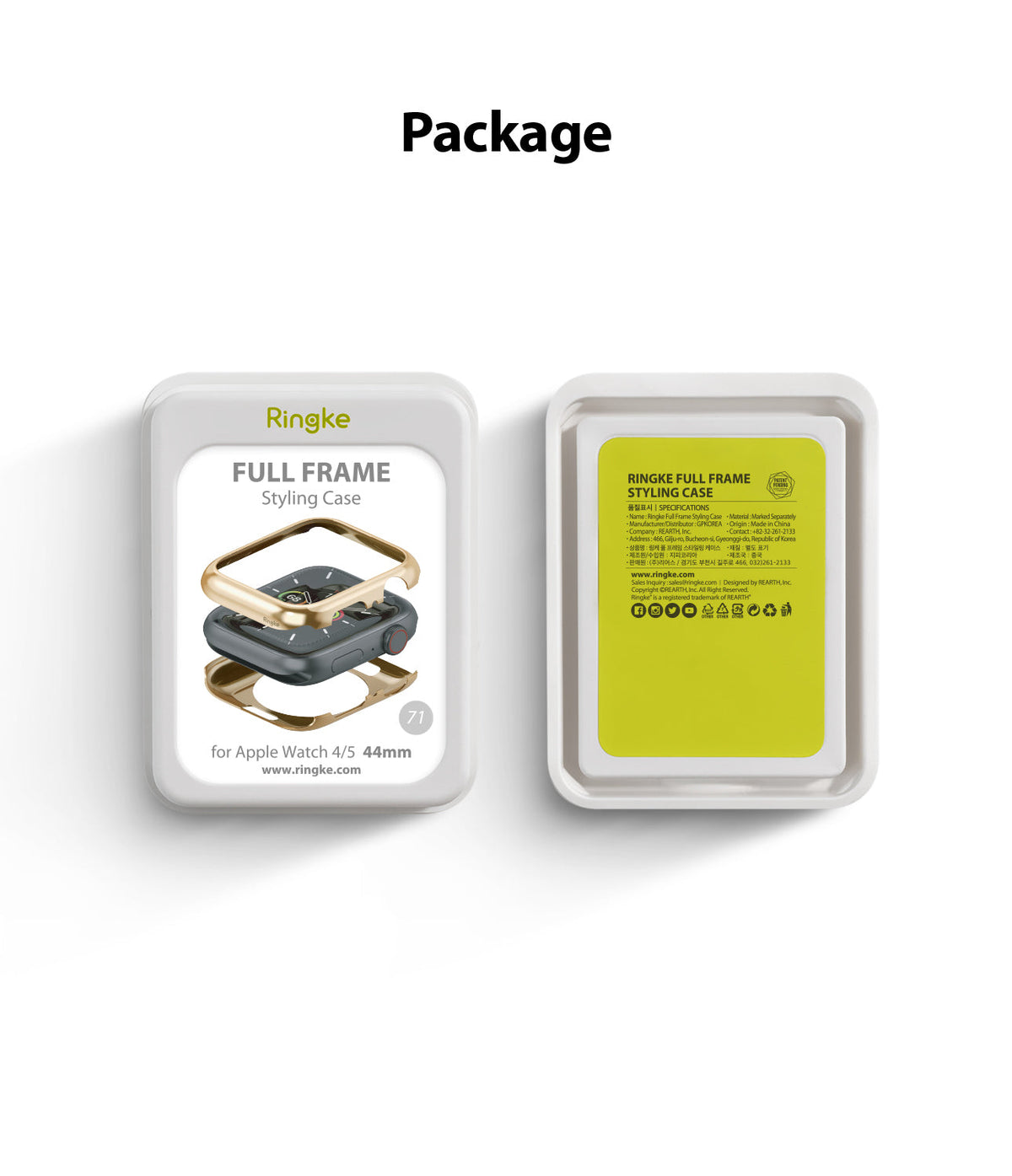 Apple Watch Series 6 / 5 / 4 / SE (44mm) | Full Frame - Ringke styling case packaging showing front and back views.