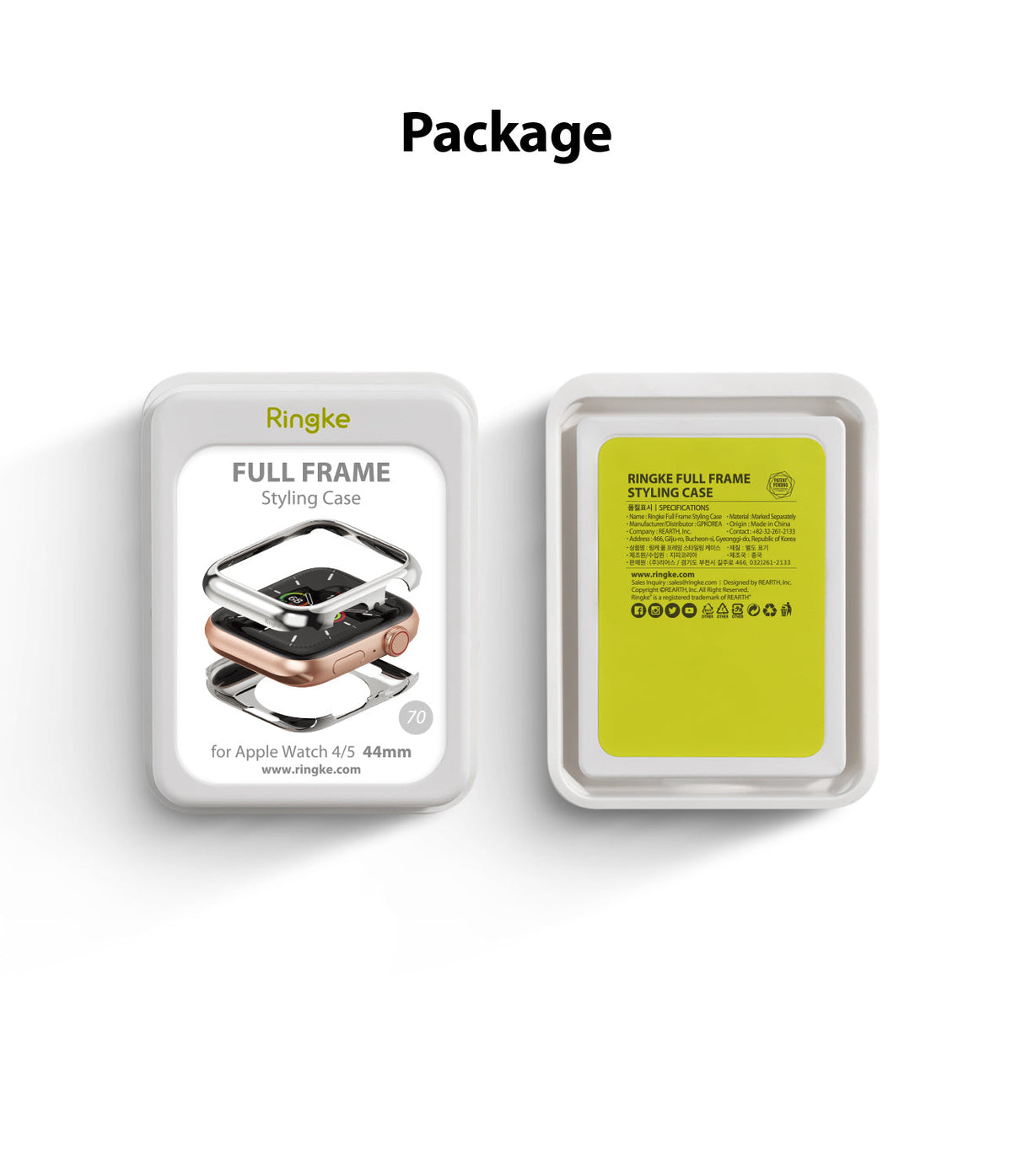 Apple Watch Series 6 / 5 / 4 / SE (44mm) | Full Frame - Ringke Full Frame Styling Case packaging, front and back view.