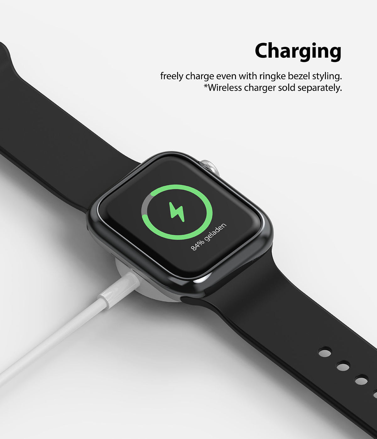 Apple Watch Series 6 / 5 / 4 / SE (40mm) | Bezel Styling - Apple Watch with bezel styling charging on a wireless puck.