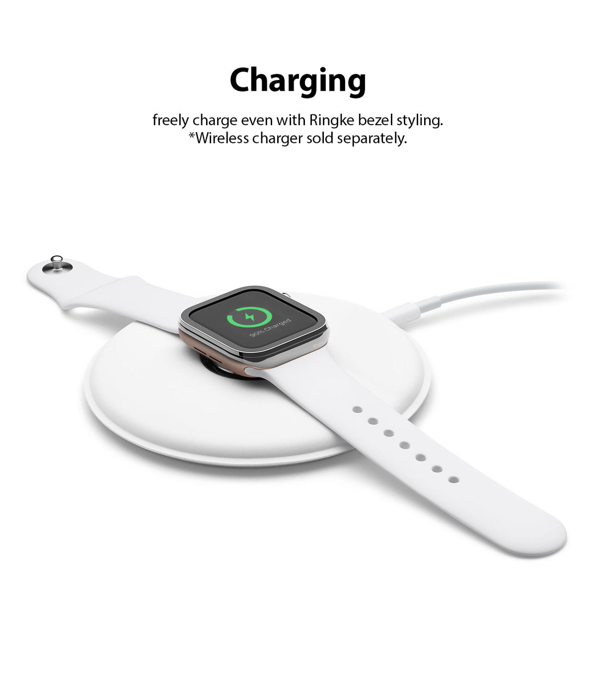 Apple Watch Series 6 / 5 / 4 / SE (44mm) | Bezel Styling - Apple Watch with bezel styling charging on a wireless pad.