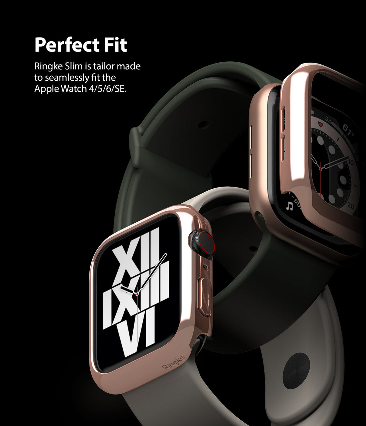 Apple Watch Series 6 / 5 / 4 / SE (40mm) Case | Slim (2 Pack) - Two rose gold protective cases on Apple Watches.