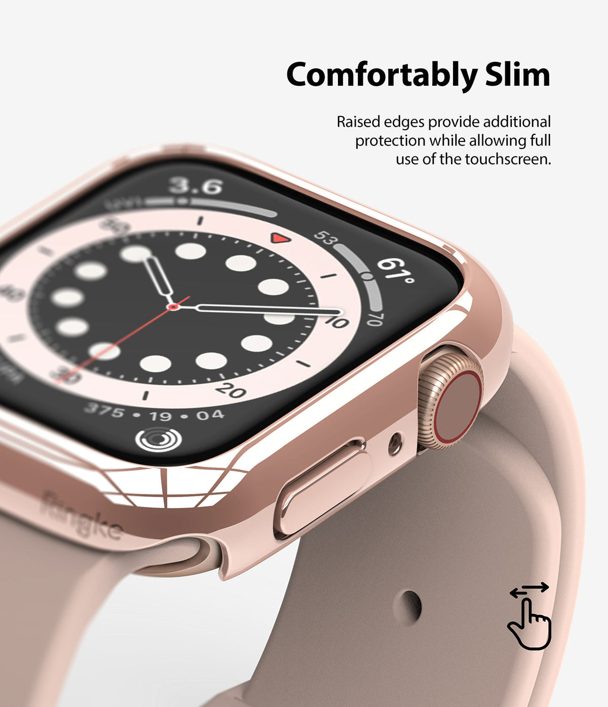 Apple Watch Series 6 / 5 / 4 / SE (40mm) Case | Slim (2 Pack) - Close-up of a rose gold slim protective case on an Apple Watch.