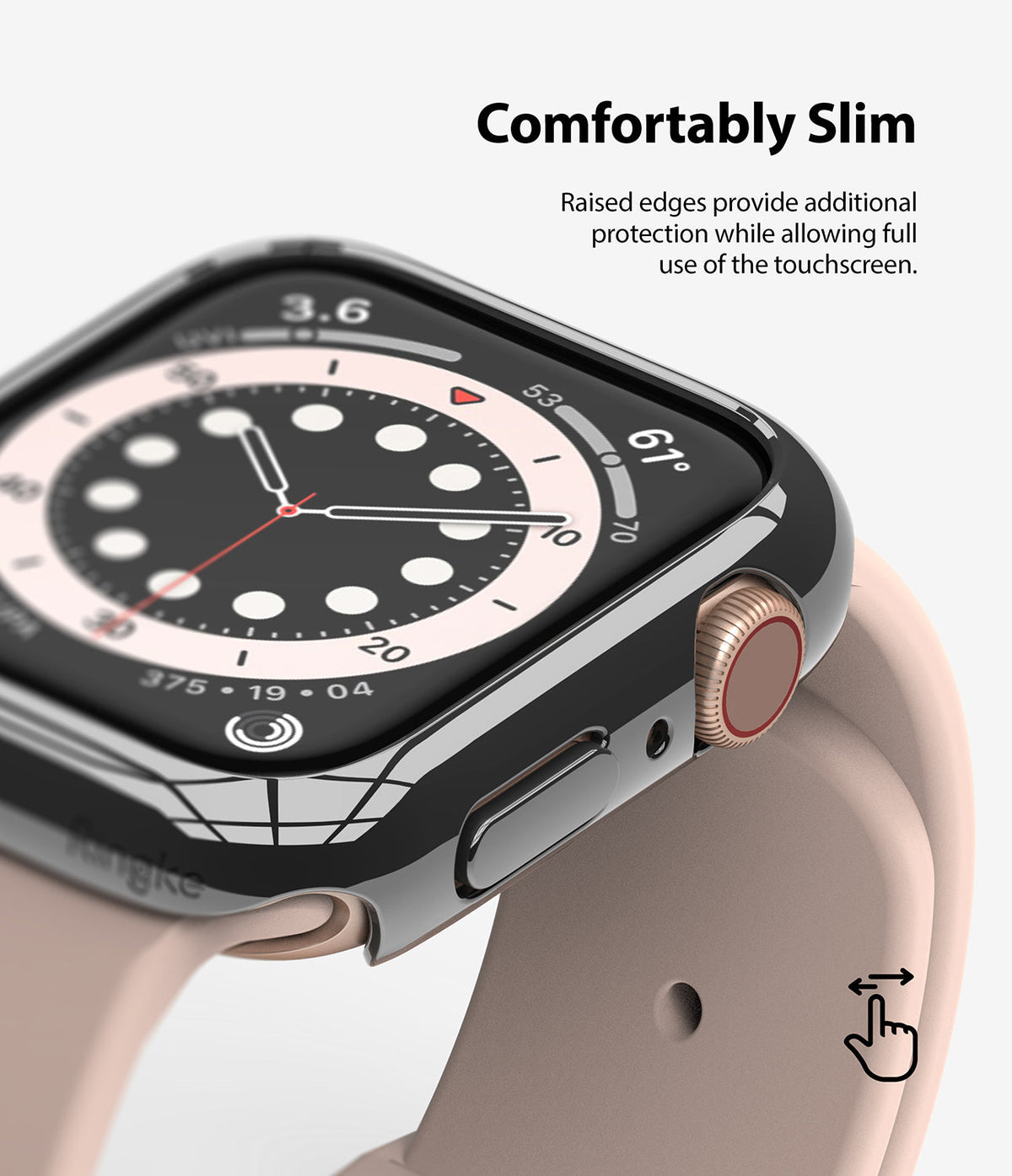Apple Watch Series 6 / 5 / 4 / SE (40mm) Case | Slim (2 Pack) - Close-up of a slim black protective case on an Apple Watch.