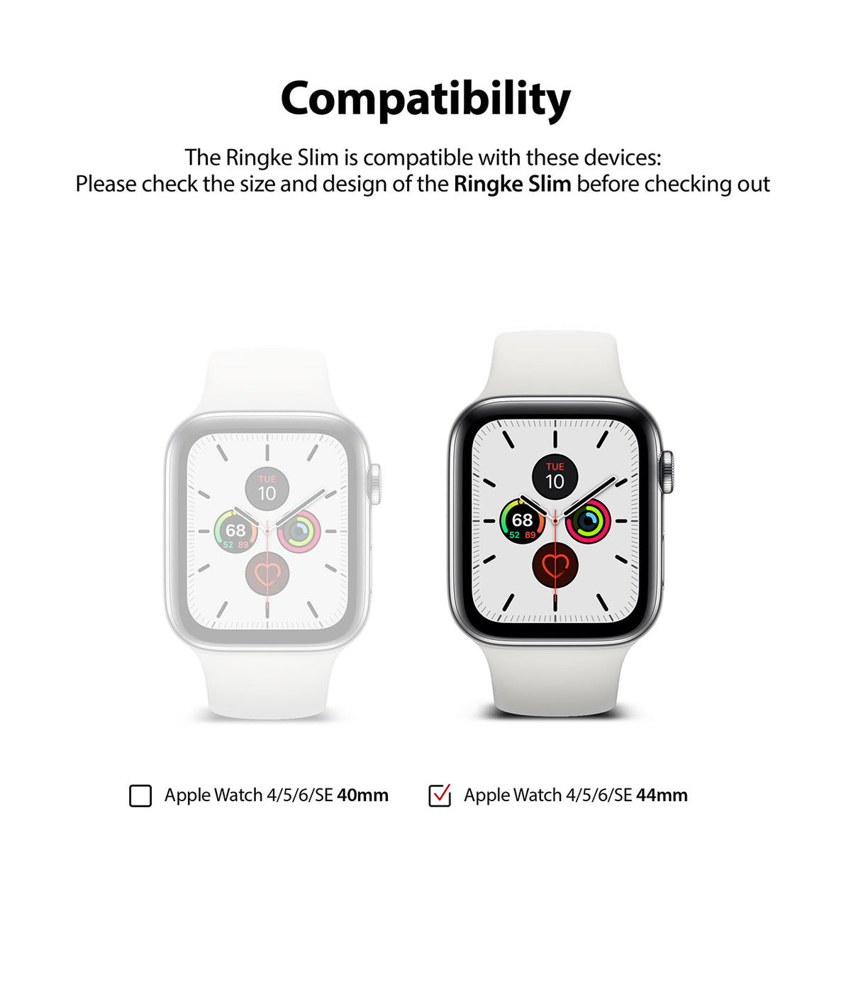 Apple Watch Series 6 / 5 / 4 / SE (44mm) Case | Slim (2 Pack) - Apple Watch Series 6 / 5 / 4 / SE (44mm) Case | Slim (2 Pack) - Compatibility chart showing 40mm and 44mm Apple Watches.