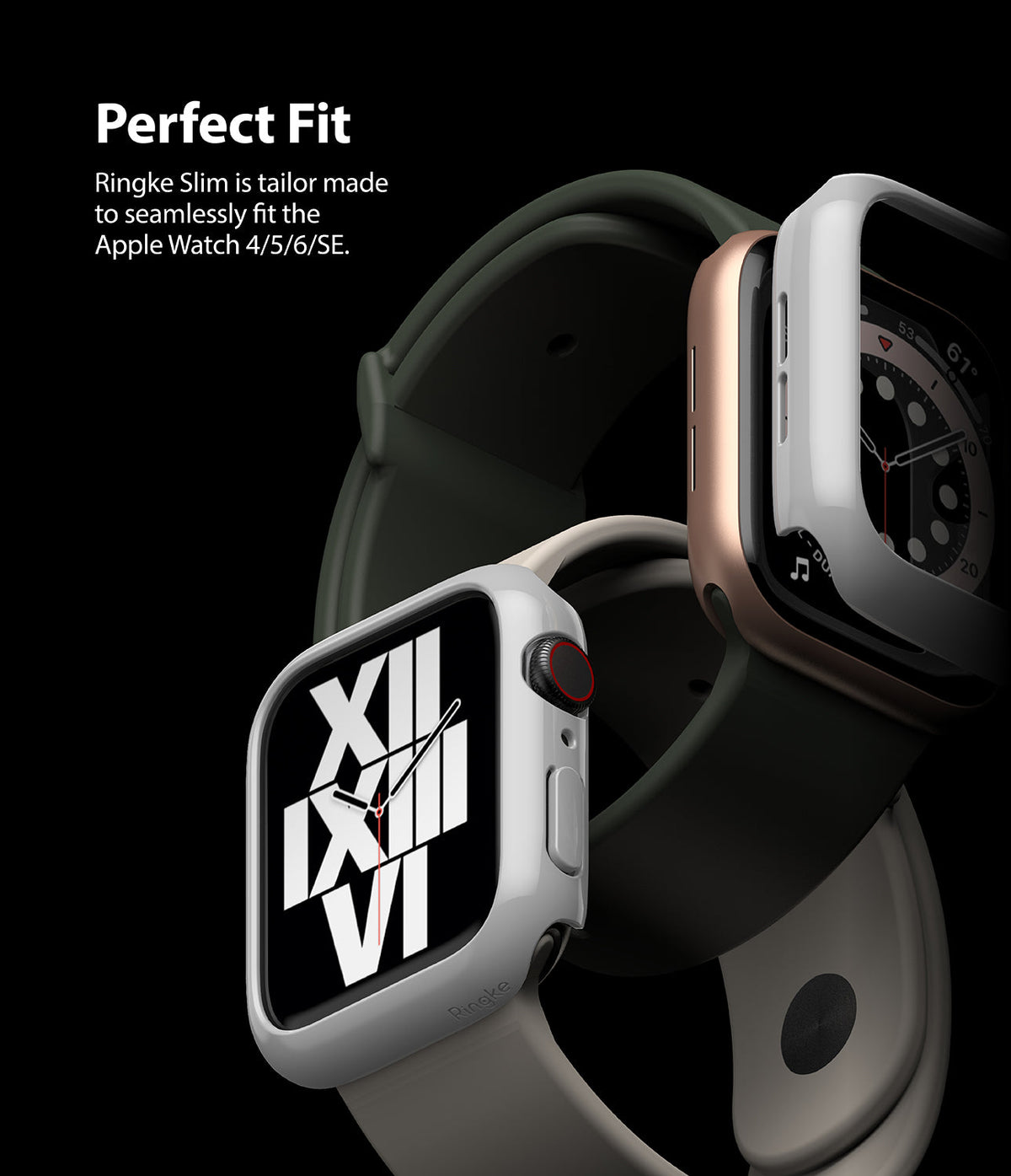 Apple Watch Series 6 / 5 / 4 / SE (44mm) Case | Slim (2 Pack) - Apple Watch Series 6 / 5 / 4 / SE (44mm) Case - Two Apple Watches with slim protective covers against a black background.