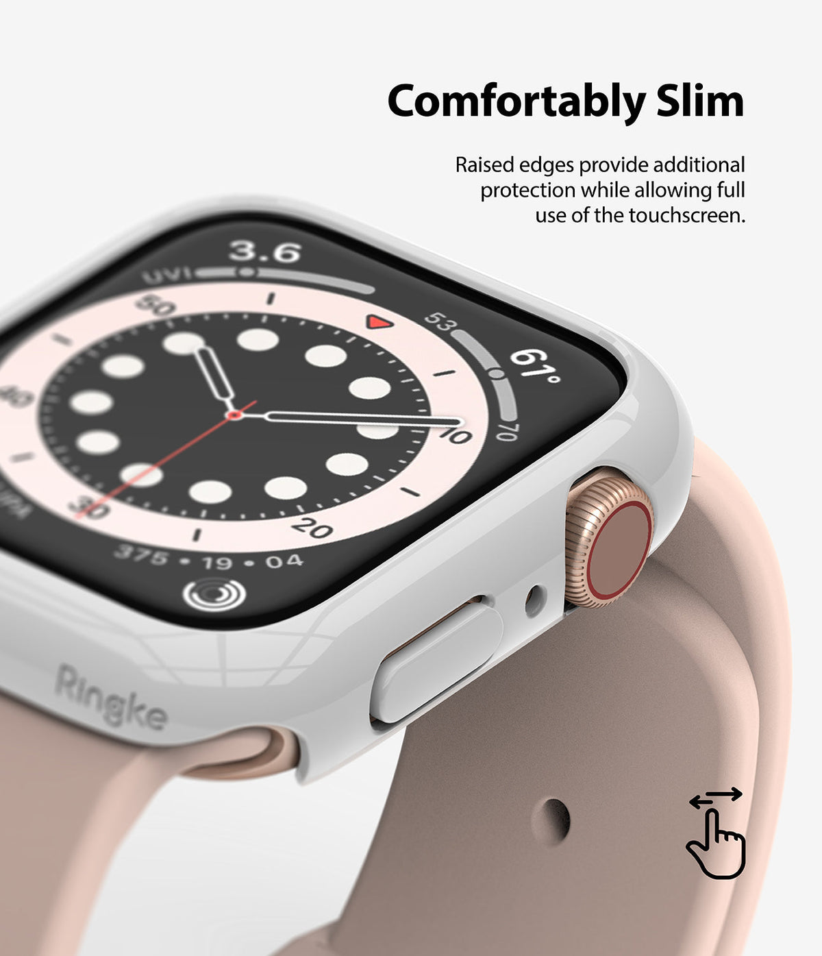 Apple Watch Series 6 / 5 / 4 / SE (44mm) Case | Slim (2 Pack) - Apple Watch Series 6 / 5 / 4 / SE (44mm) Case | Slim (2 Pack) - Close-up of a slim white protective case on an Apple Watch.